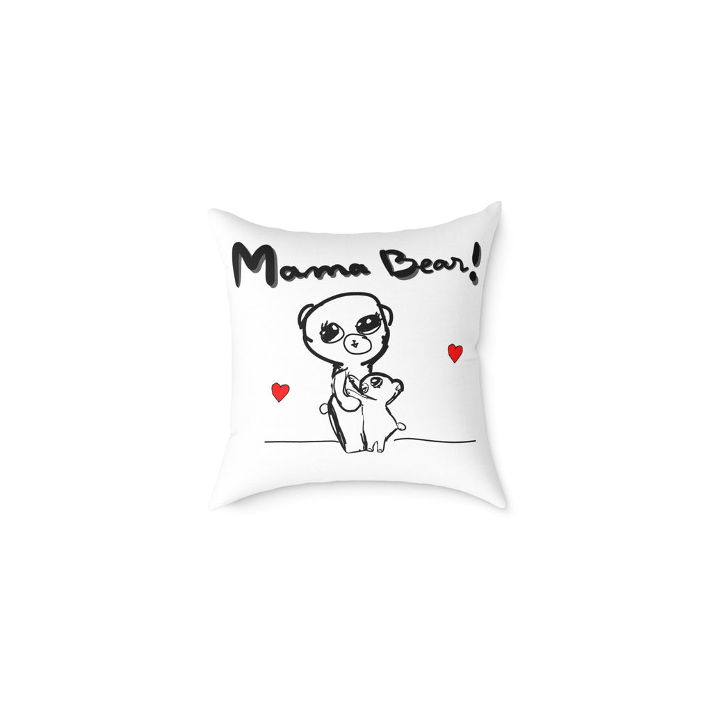 Mama Bear Square Pillow – Cute Mom & Baby Bear Canvas Throw Pillow, Mother’s Day Gift