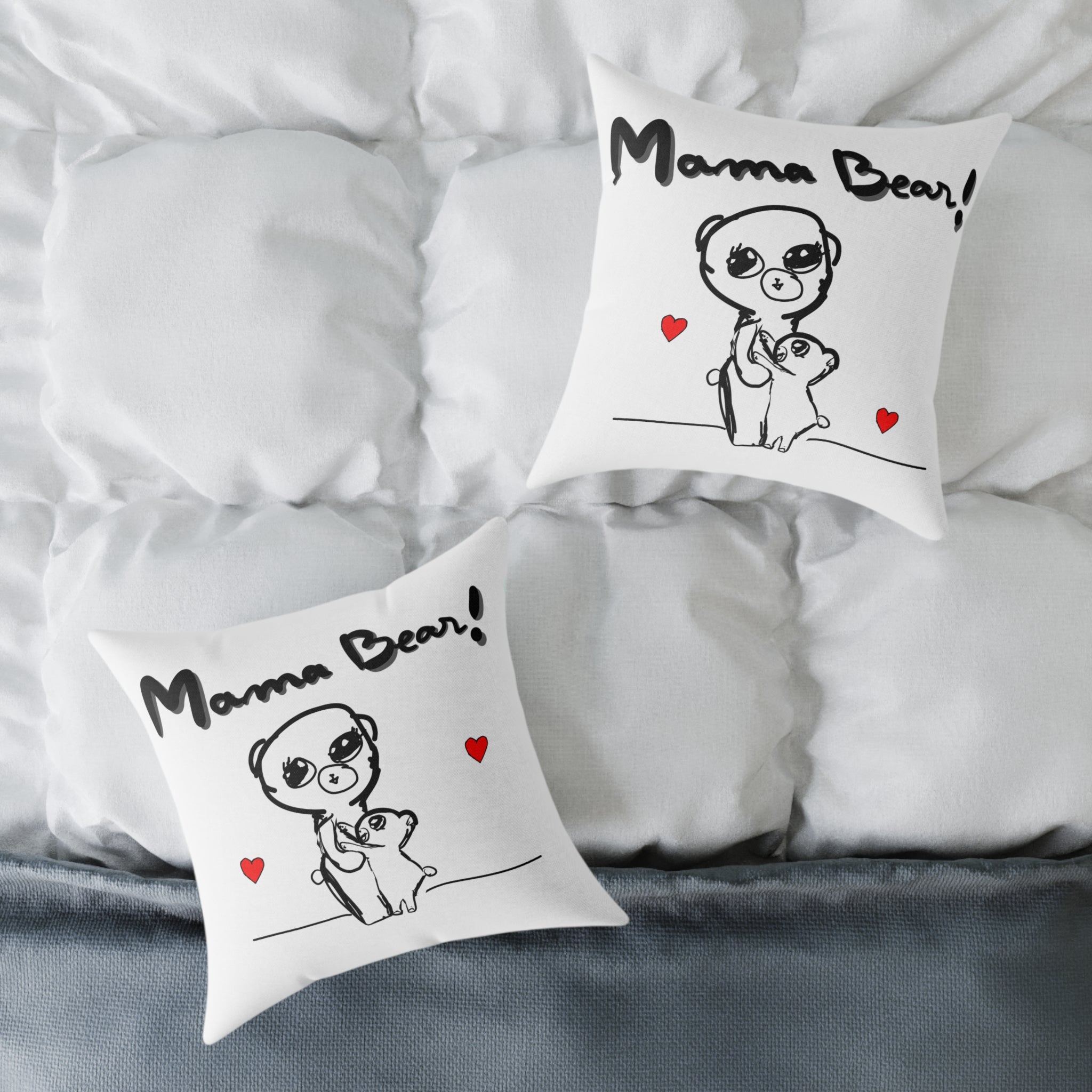 Mama Bear Square Pillow – Cute Mom & Baby Bear Canvas Throw Pillow, Mother’s Day Gift