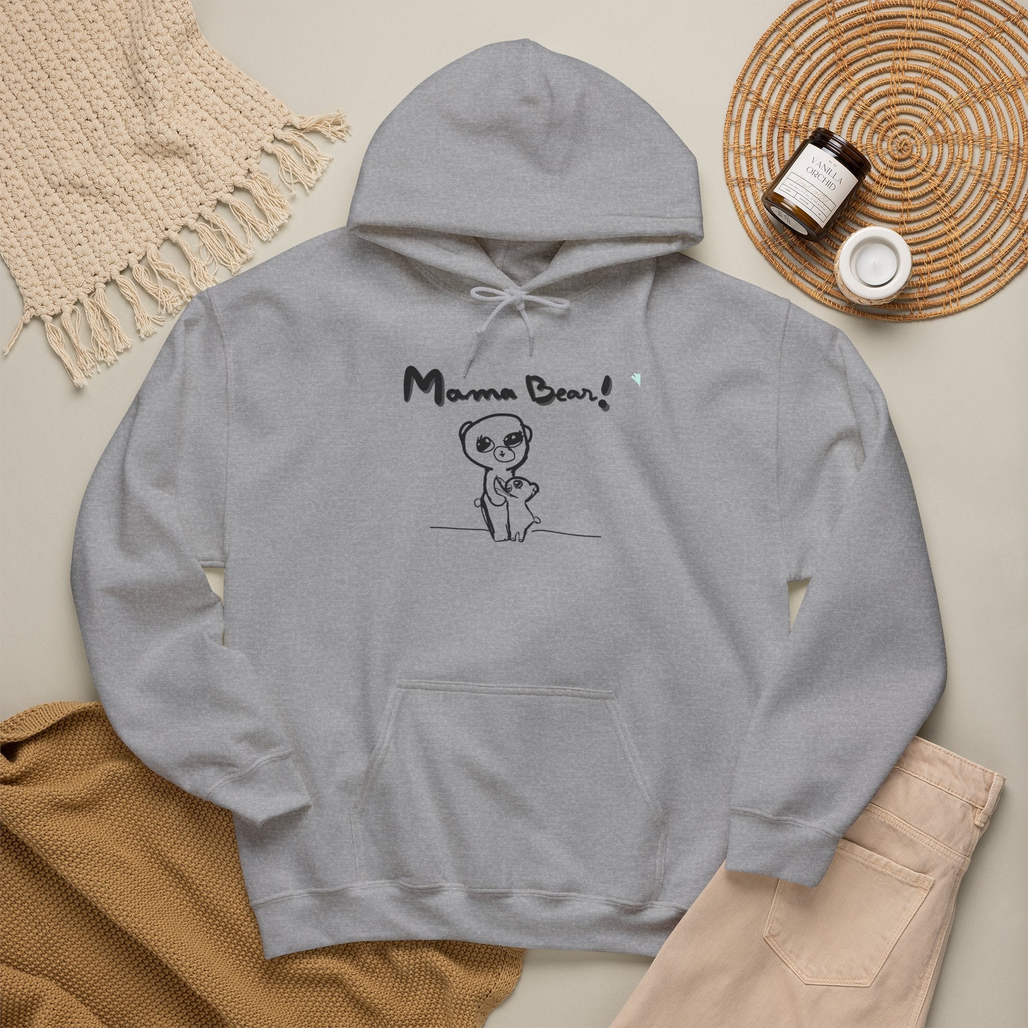 Mama Bear Hoodie — Cute Hand-Drawn Bear "Mama Bear" Graphic Pullover