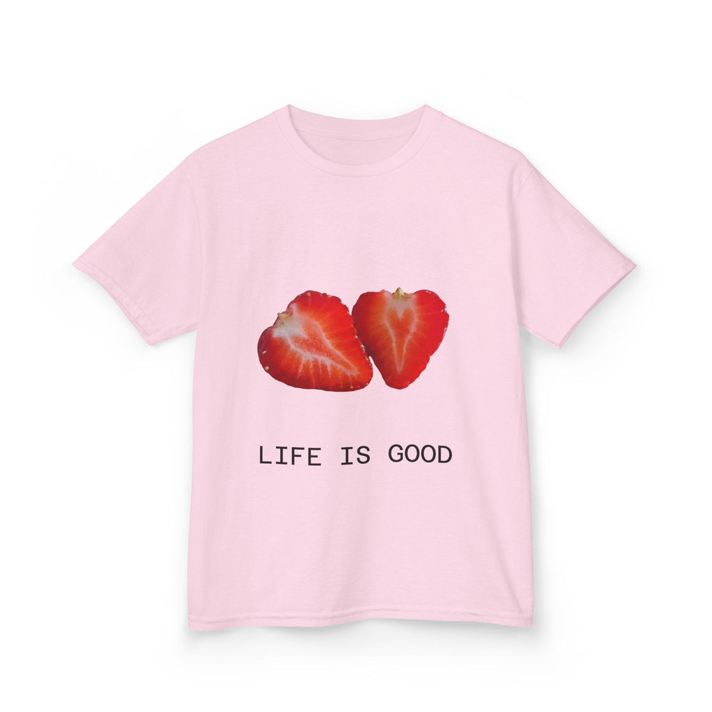 Kids Strawberry Heart Tee — Cute Fruit Graphic Playful Kids T-Shirt