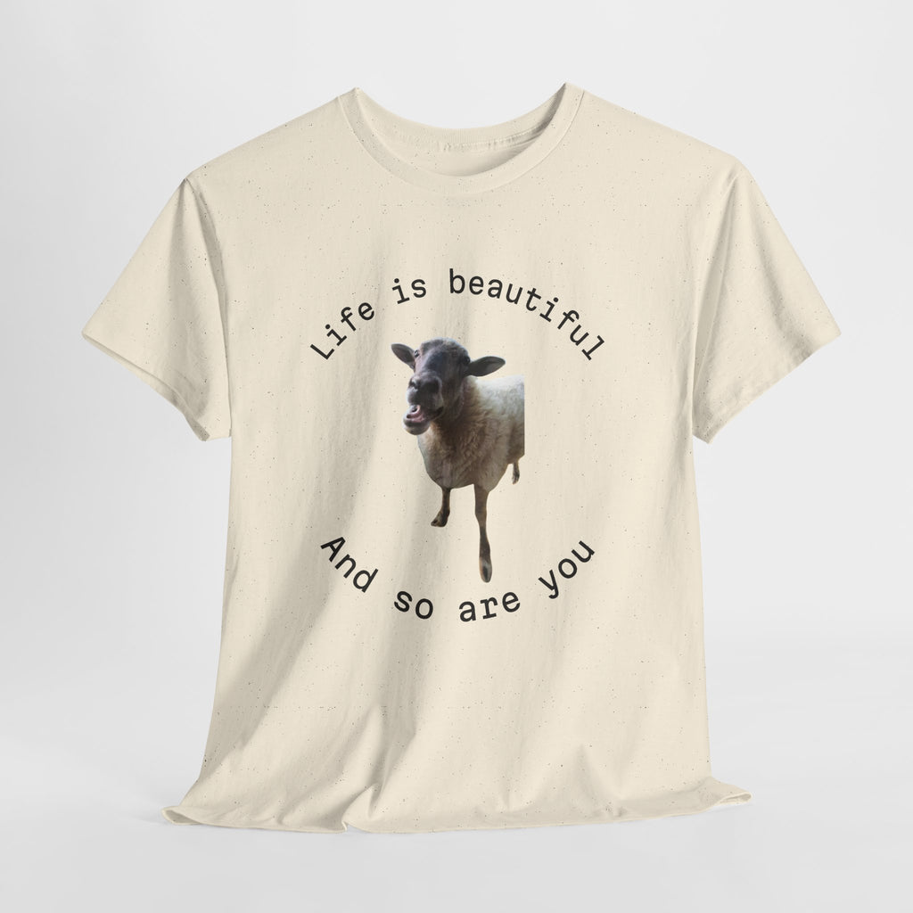 Life Is Beautiful Sheep Tee – 'Life is beautiful and so are you' Positive Graphic T-Shirt