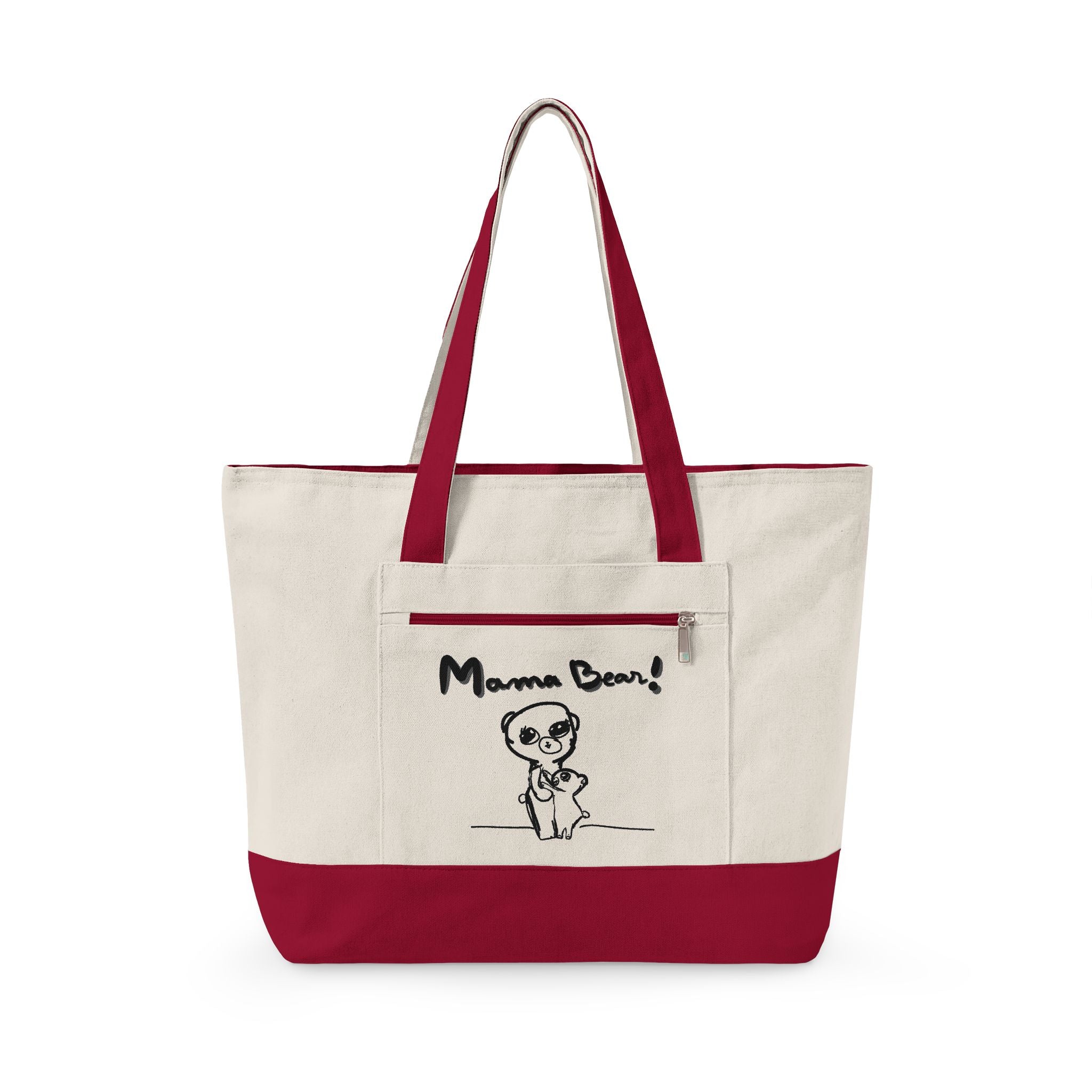 Mama Bear Canvas Tote Bag — Cute Hand-Drawn Mom & Baby Design
