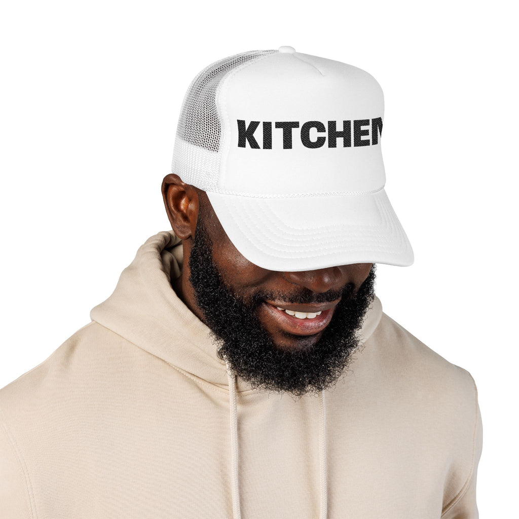 Kitchen Trucker Hat — Retro Foam Front Cap with Bold 'KITCHEN' Text