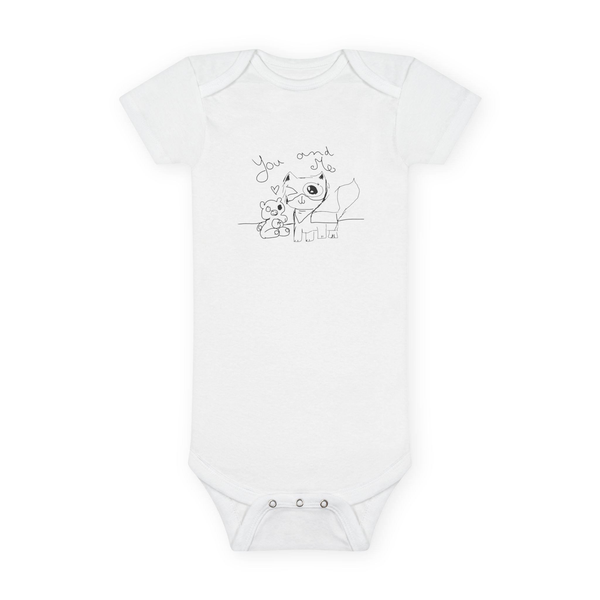 Organic Baby Onesie — Hand-Drawn by an 8 year old girl. Cute Sketch Puppy “You” Newborn Bodysuit