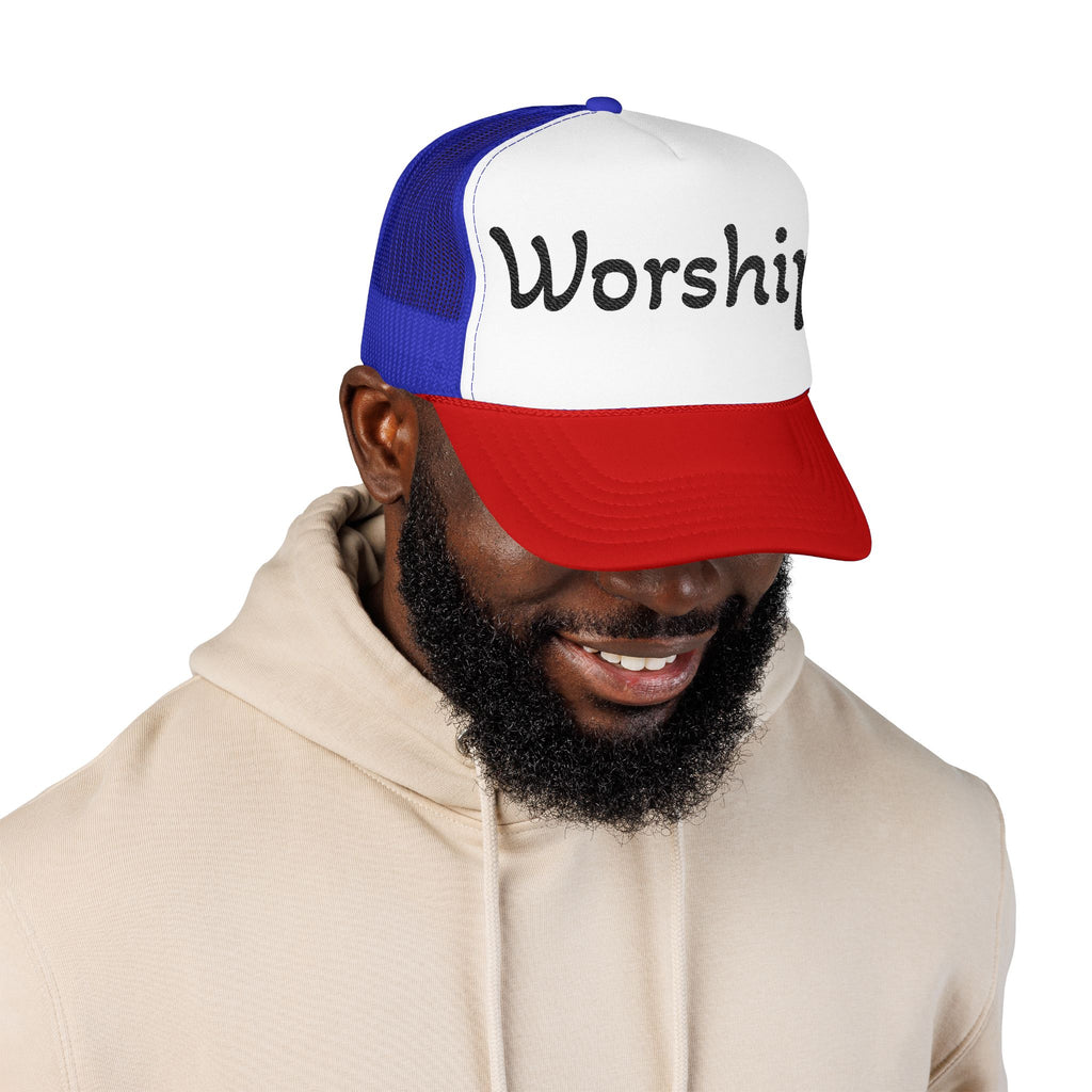 Worship Team Foam Trucker Hat — 'Worship' Church Camp & Service Cap
