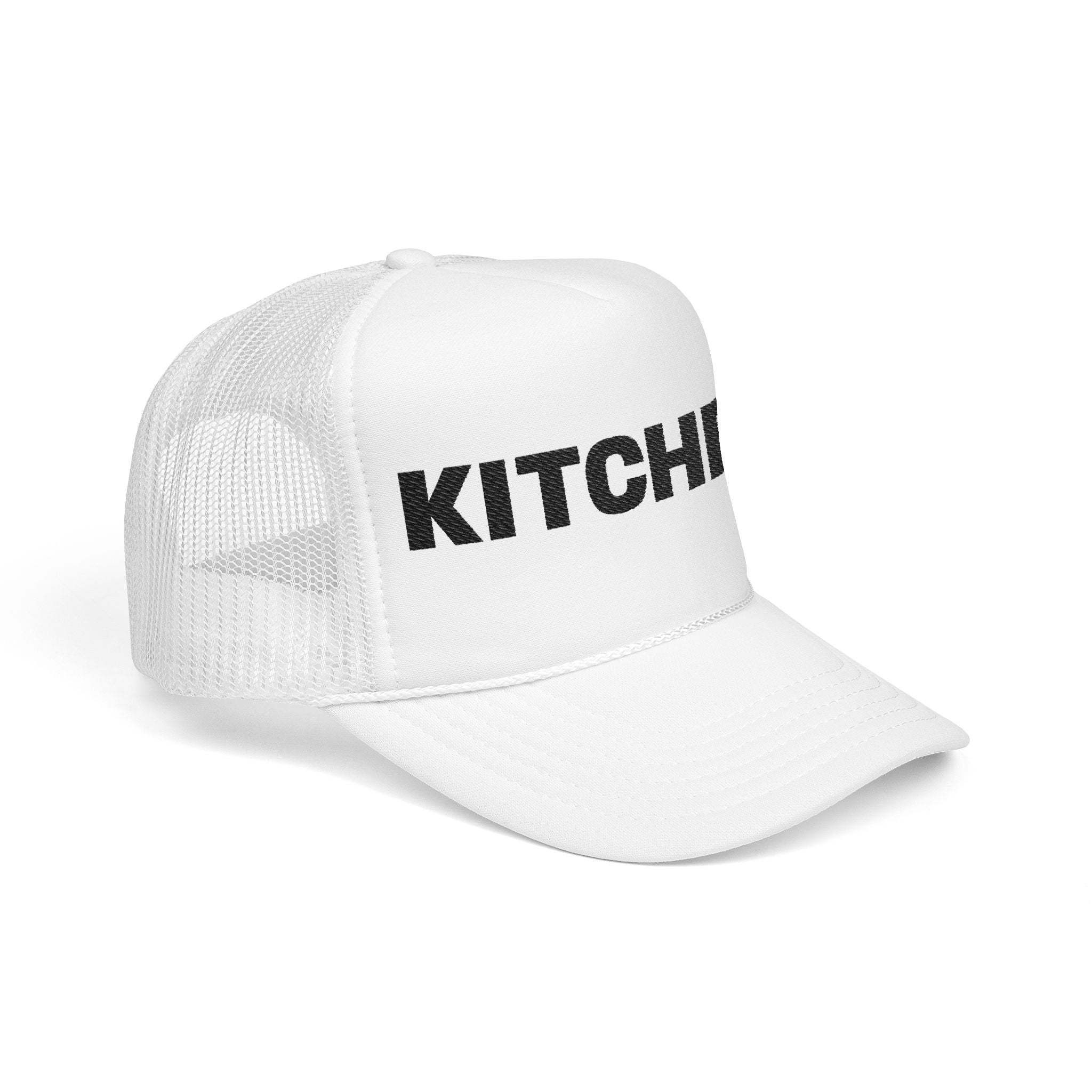 Kitchen Trucker Hat — Retro Foam Front Cap with Bold 'KITCHEN' Text