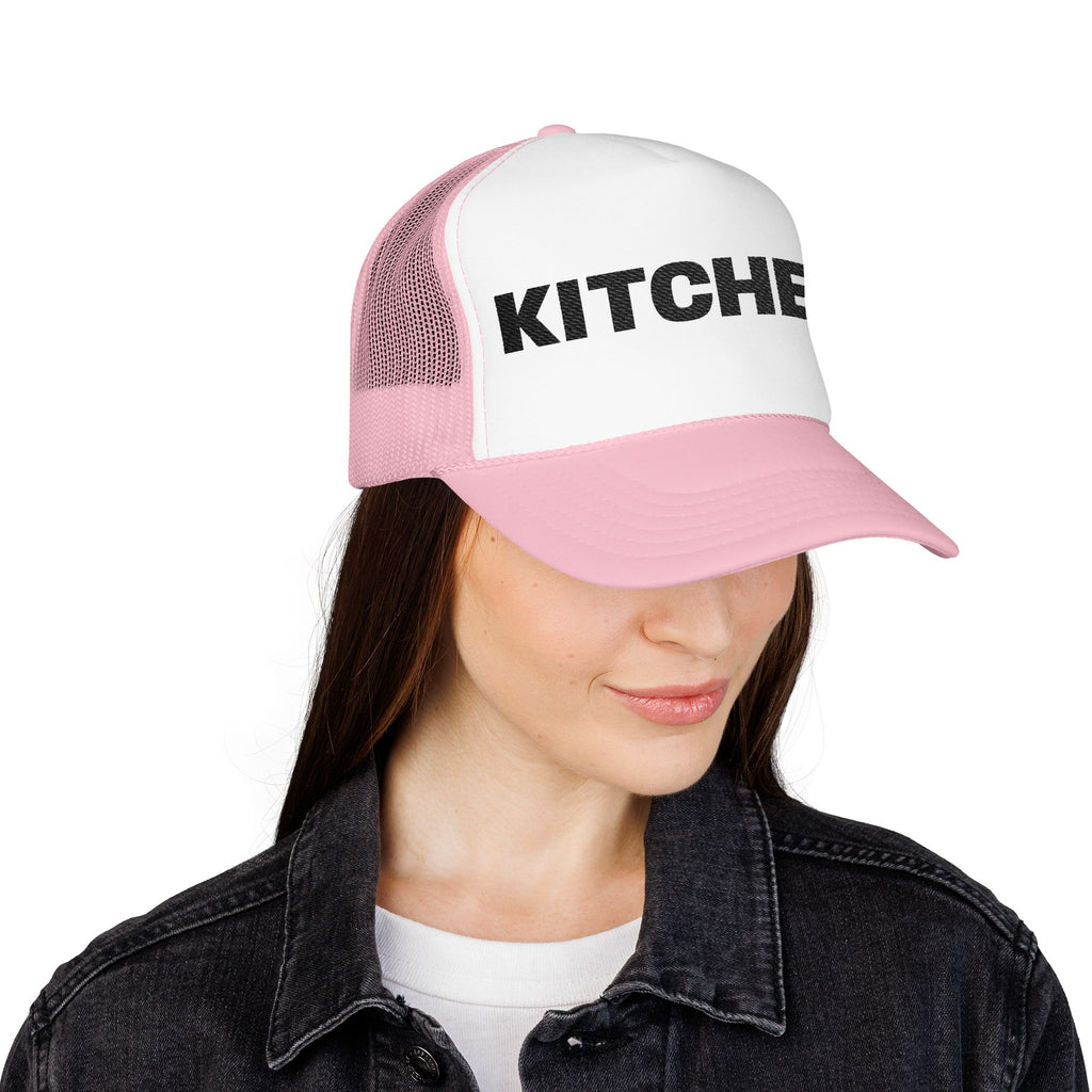 Kitchen Trucker Hat — Retro Foam Front Cap with Bold 'KITCHEN' Text