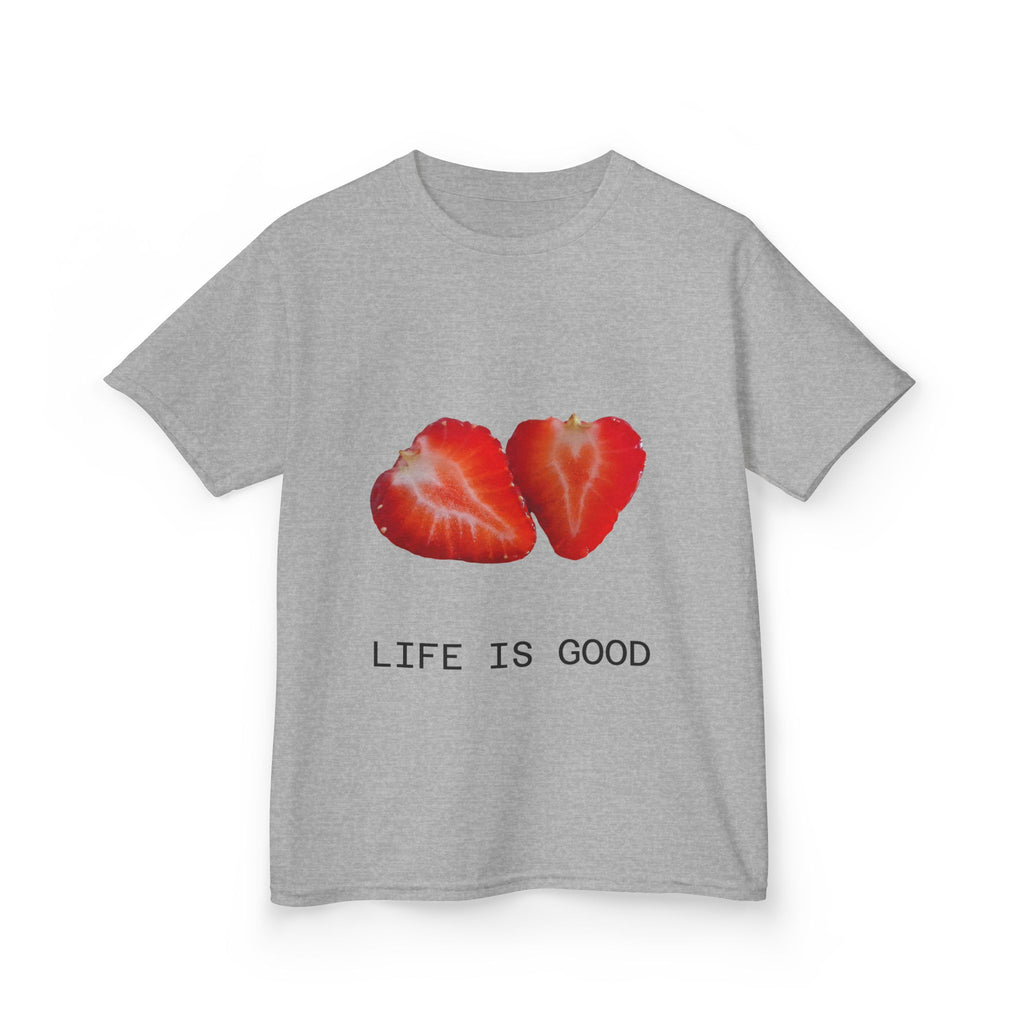 Kids Strawberry Heart Tee — Cute Fruit Graphic Playful Kids T-Shirt