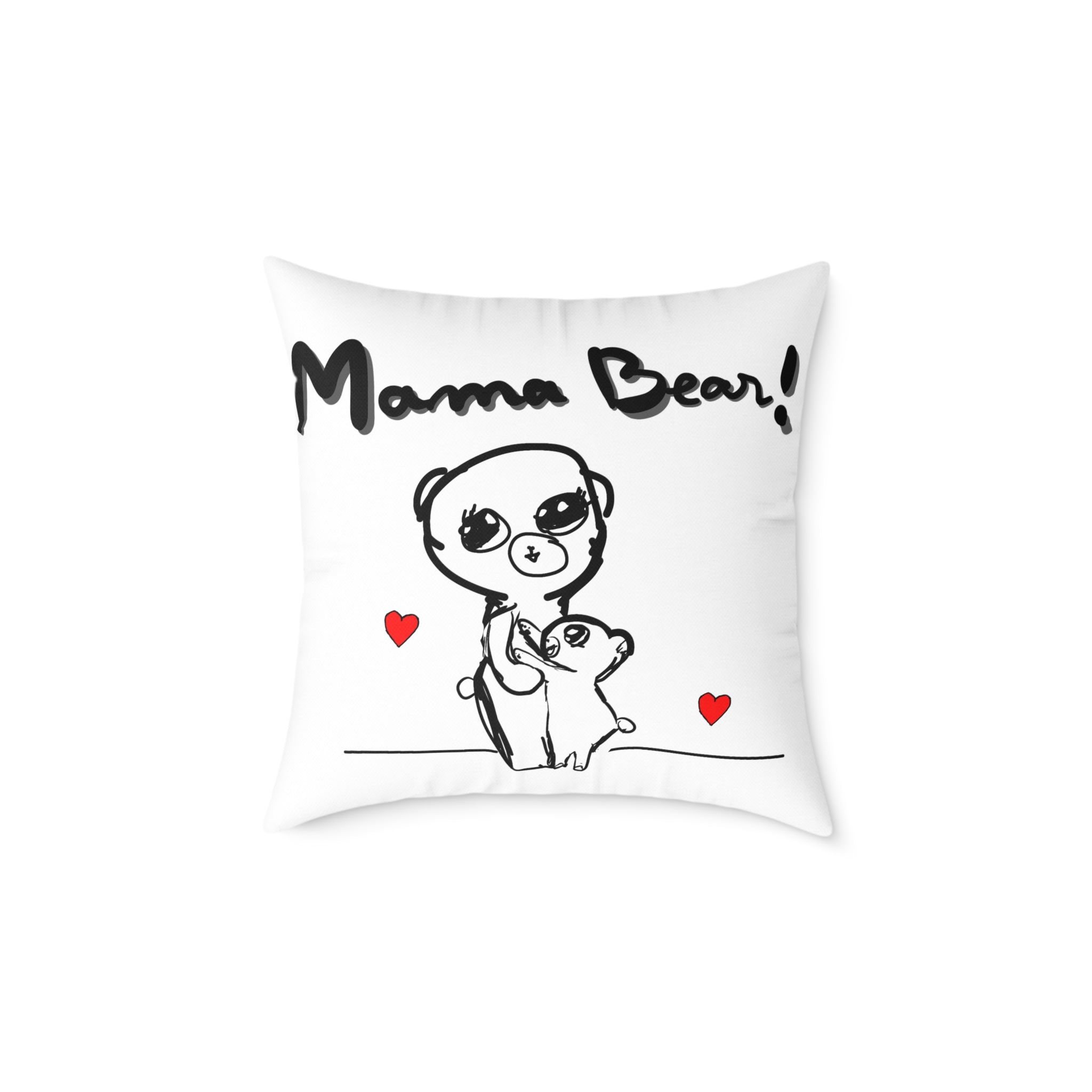 Mama Bear Square Pillow – Cute Mom & Baby Bear Canvas Throw Pillow, Mother’s Day Gift