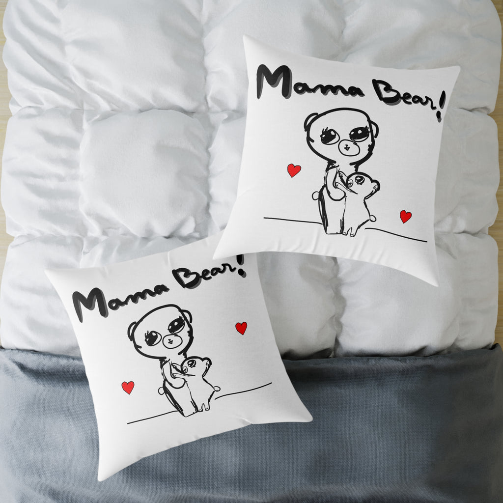 Mama Bear Square Pillow – Cute Mom & Baby Bear Canvas Throw Pillow, Mother’s Day Gift
