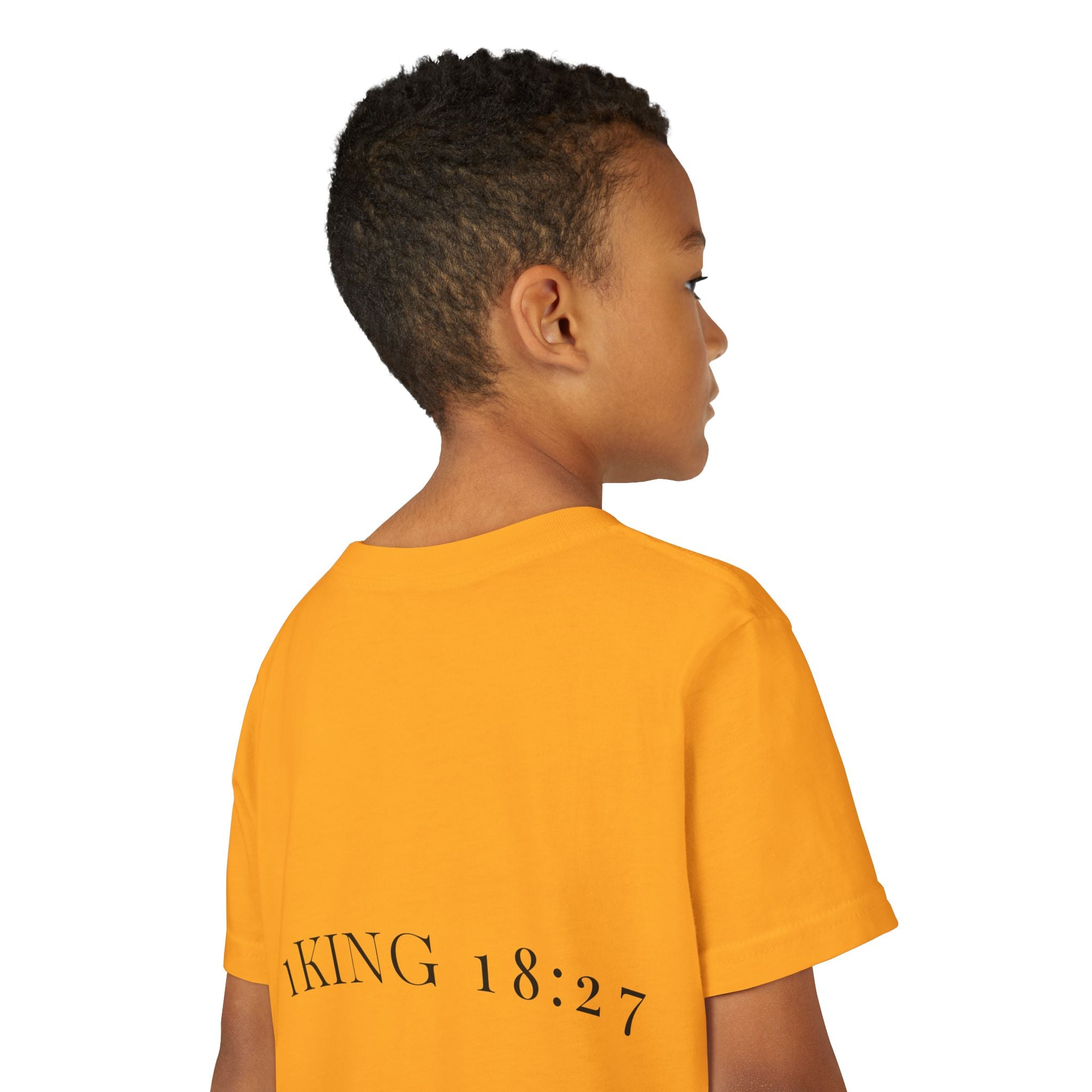 Youth T-Shirt — 1 Kings 18:27 “Don’t Fear Our God Is Strong” (Designed by 12-Year-Old)