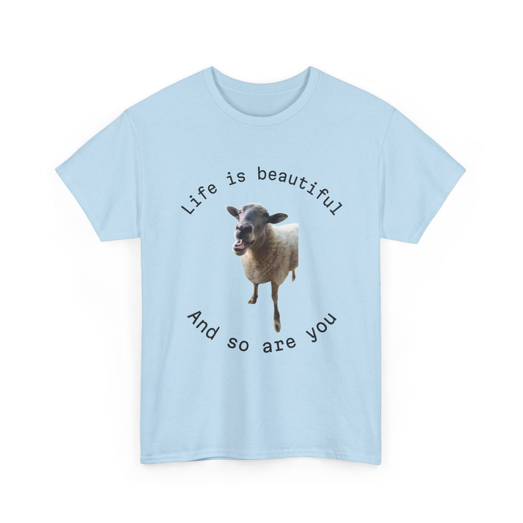 Life Is Beautiful Sheep Tee – 'Life is beautiful and so are you' Positive Graphic T-Shirt