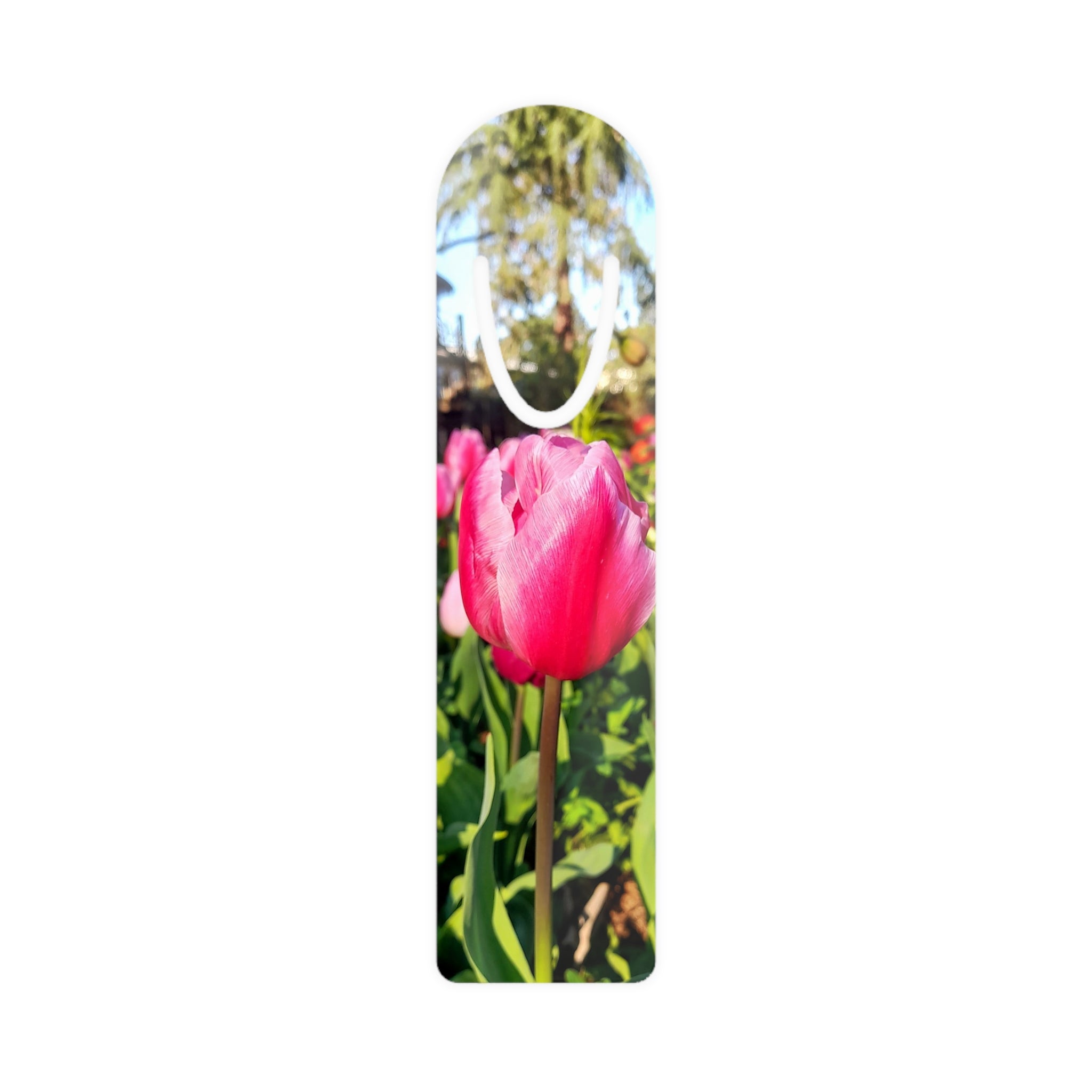 Tulip Photo Metal Bookmark — Pink Flower Garden Reading Accessory