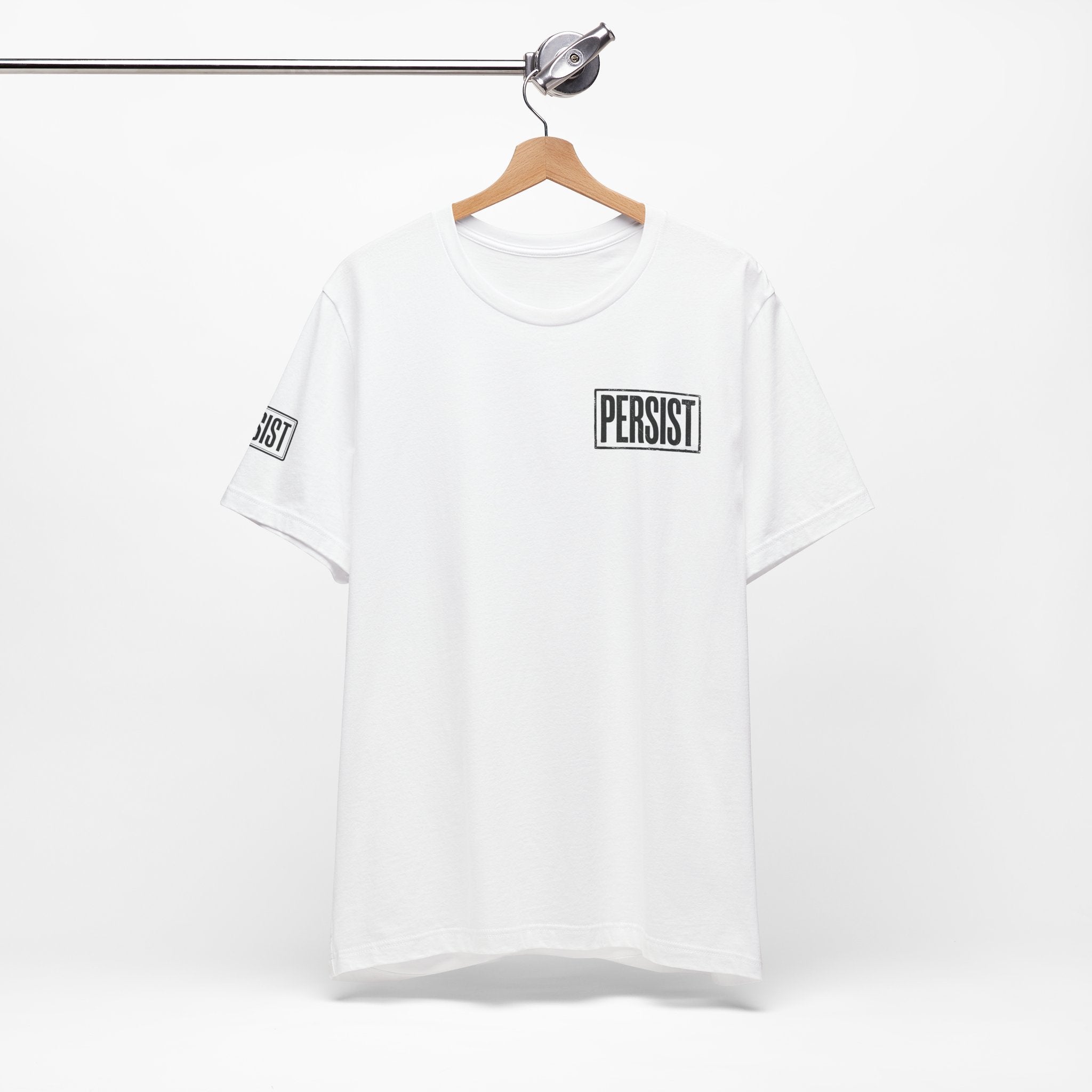 Persist Minimalist T-Shirt — Motivational Chest & Sleeve Graphic Tee