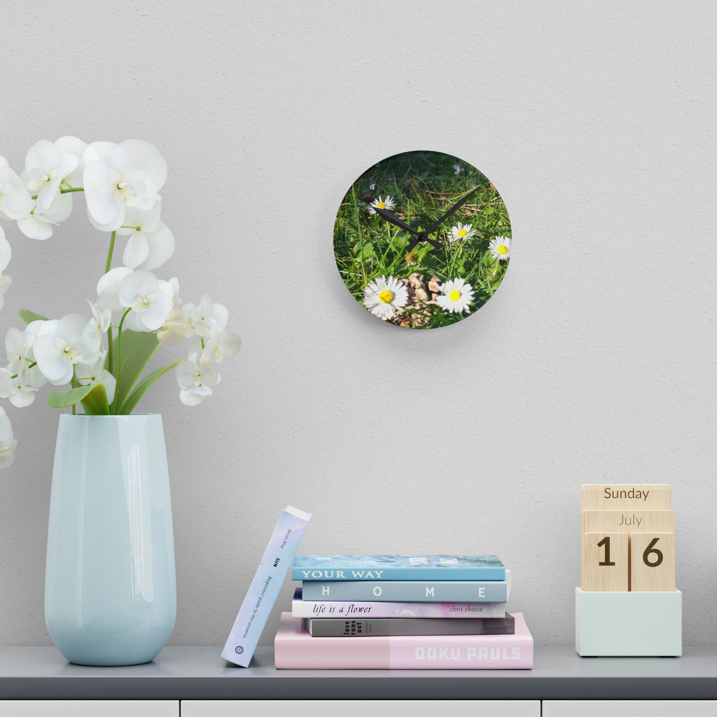 Daisy Field Acrylic Wall Clock — Floral Nature Decor
