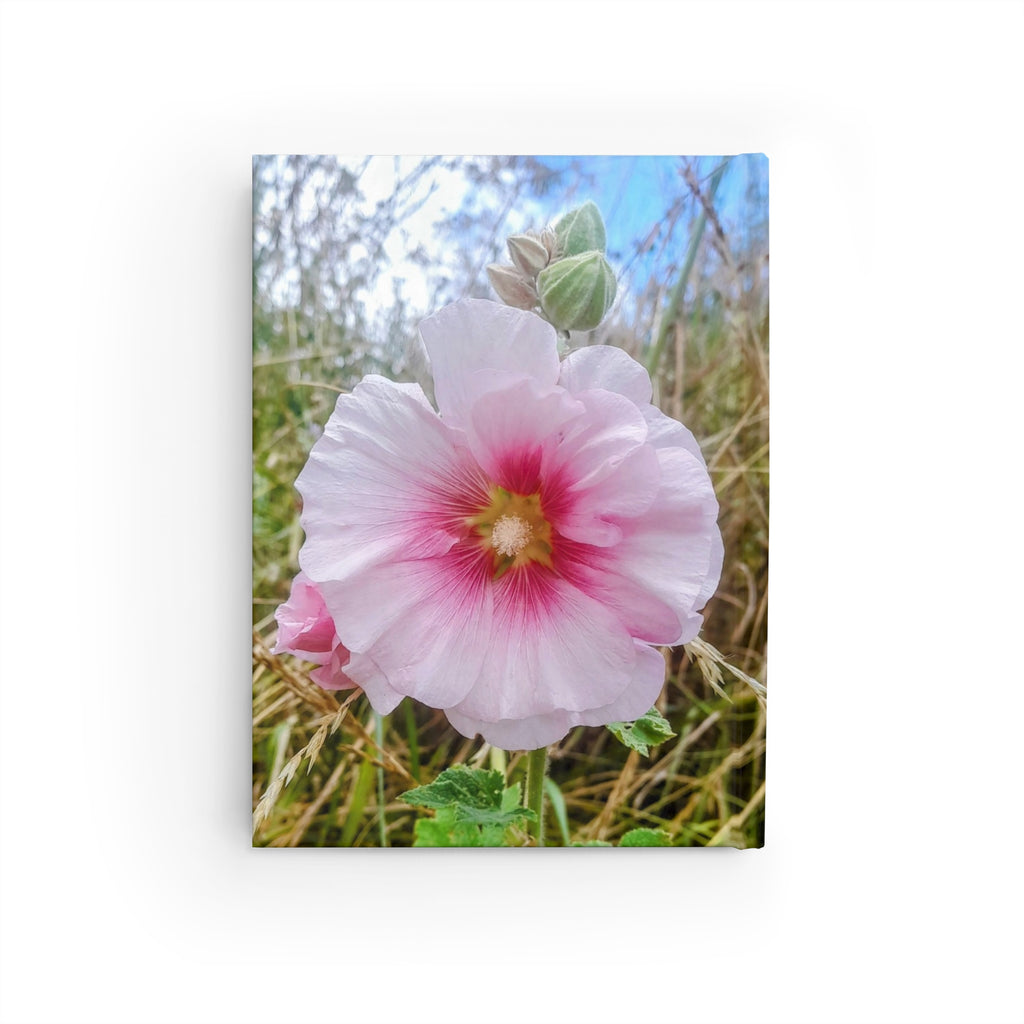 Floral Pink Hollyhock Journal — Ruled Lined Notebook for Gardeners & Nature Lovers