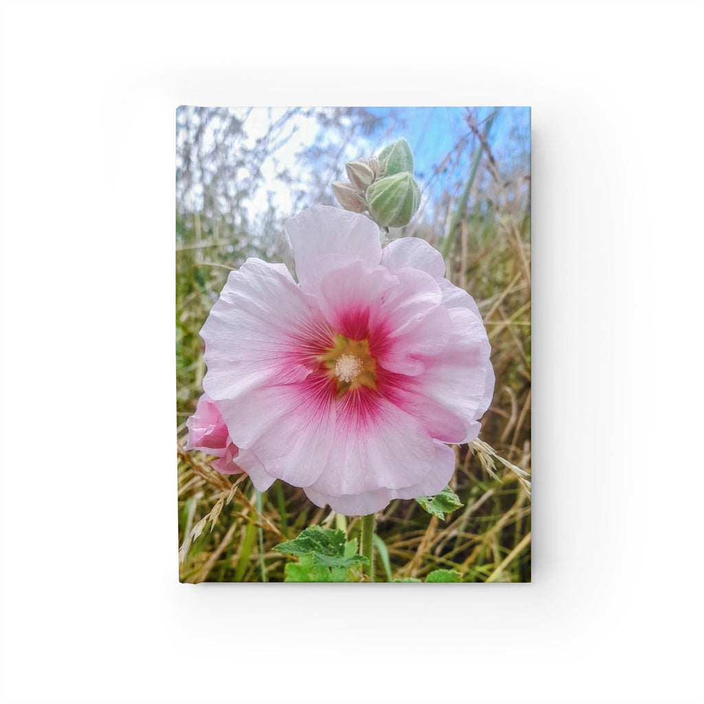 Floral Pink Hollyhock Journal — Ruled Lined Notebook for Gardeners & Nature Lovers