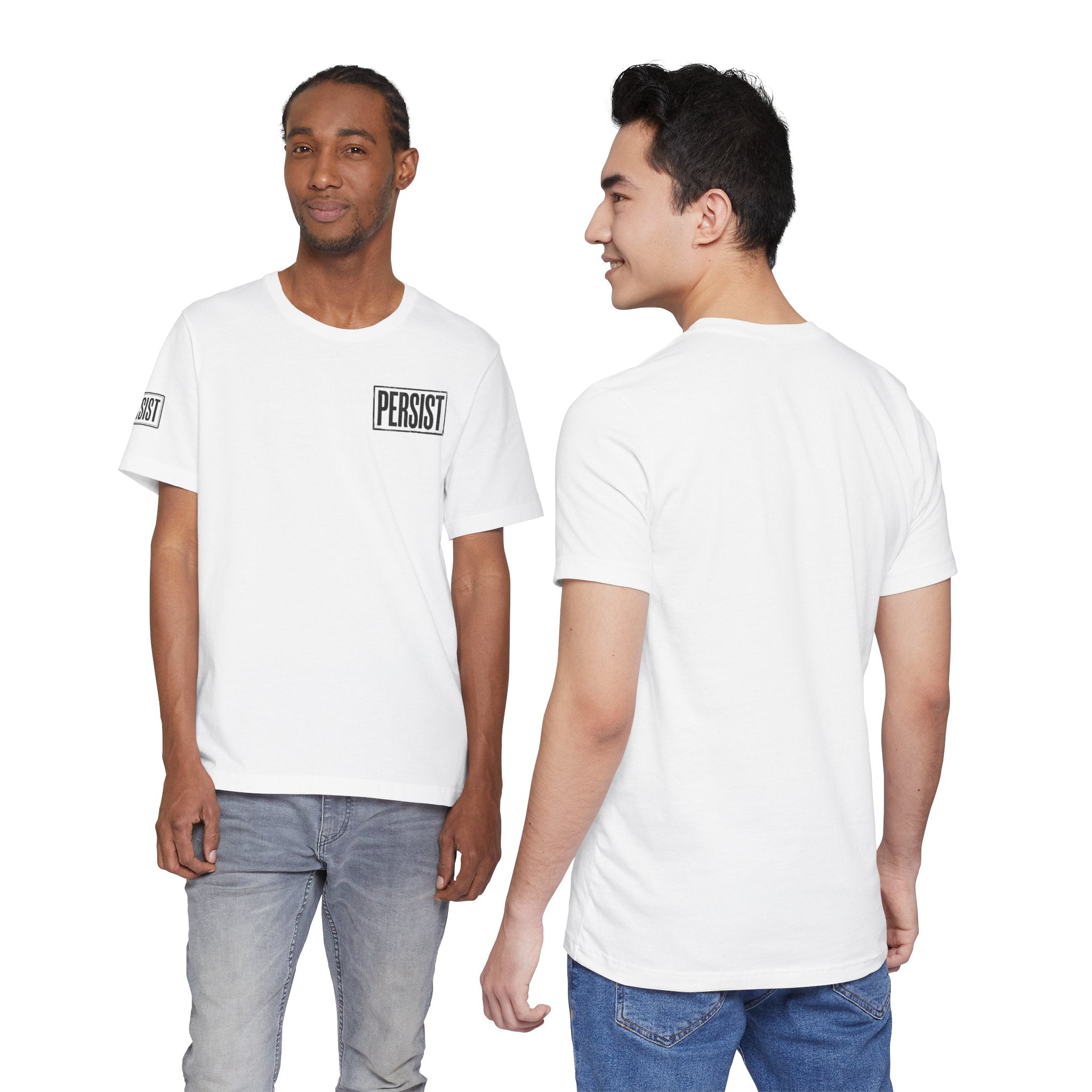 Persist Minimalist T-Shirt — Motivational Chest & Sleeve Graphic Tee