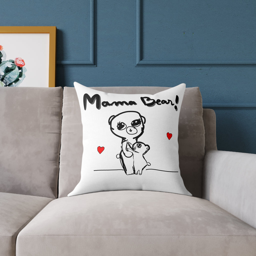 Mama Bear Square Pillow – Cute Mom & Baby Bear Canvas Throw Pillow, Mother’s Day Gift