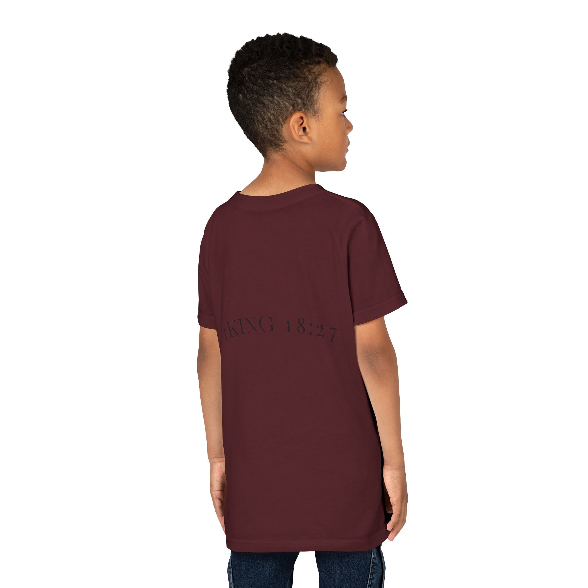 Youth T-Shirt — 1 Kings 18:27 “Don’t Fear Our God Is Strong” (Designed by 12-Year-Old)