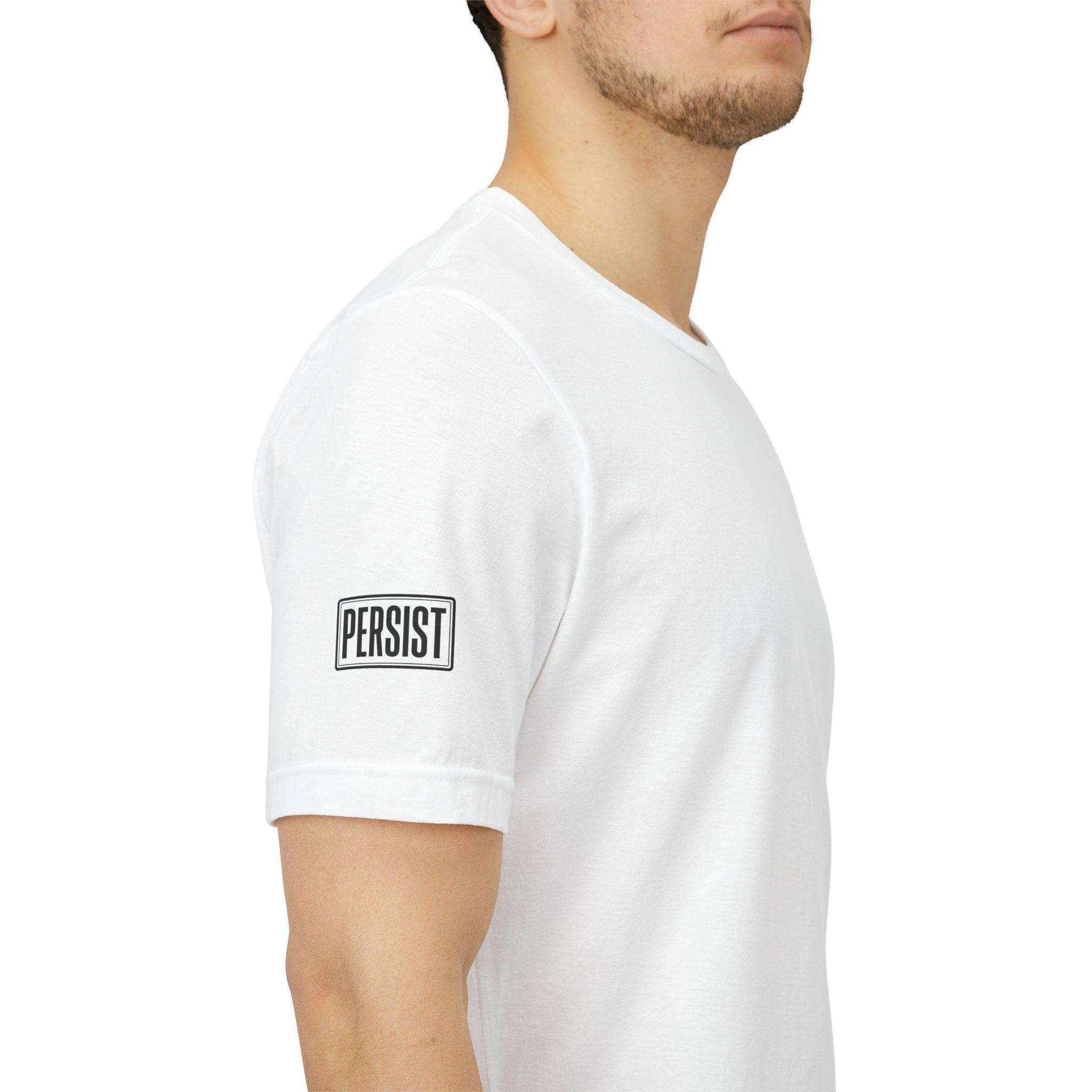 Persist Minimalist T-Shirt — Motivational Chest & Sleeve Graphic Tee
