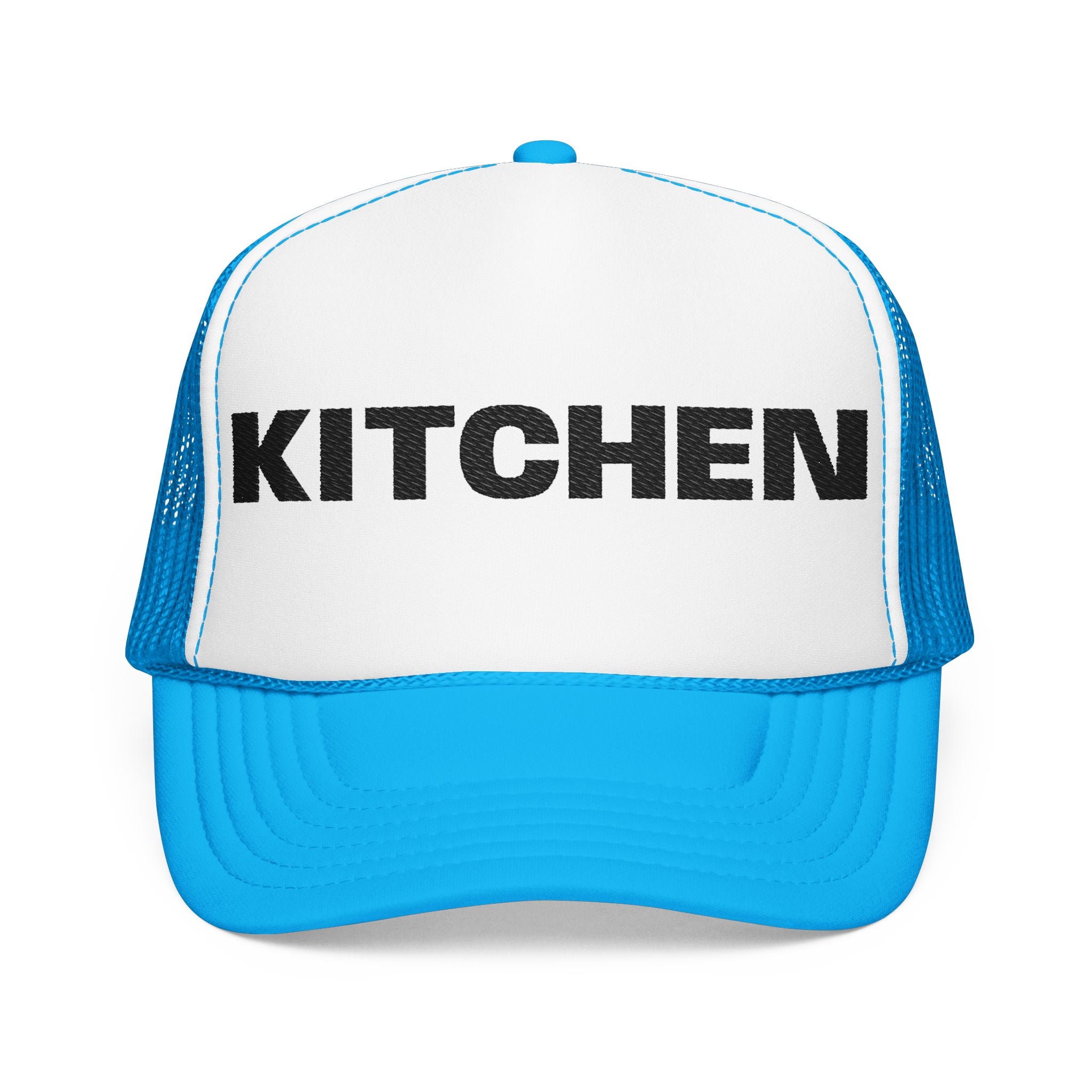 Kitchen Trucker Hat — Retro Foam Front Cap with Bold 'KITCHEN' Text