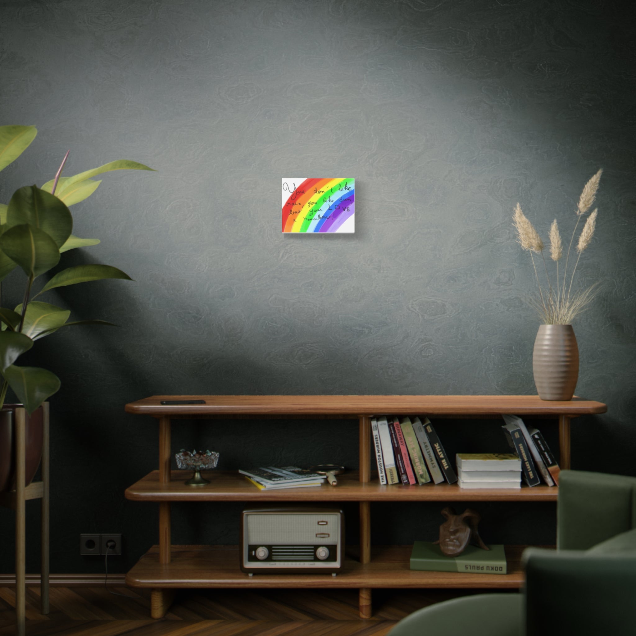 Rainbow Quote and drawing from an eight year old child - Canvas Wall Art — "You don't like rain, you like sun, but you LOVE a rainbow"