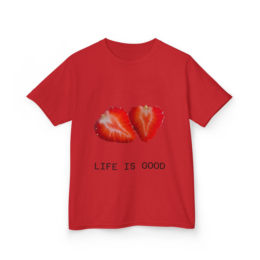 Kids Strawberry Heart Tee — Cute Fruit Graphic Playful Kids T-Shirt