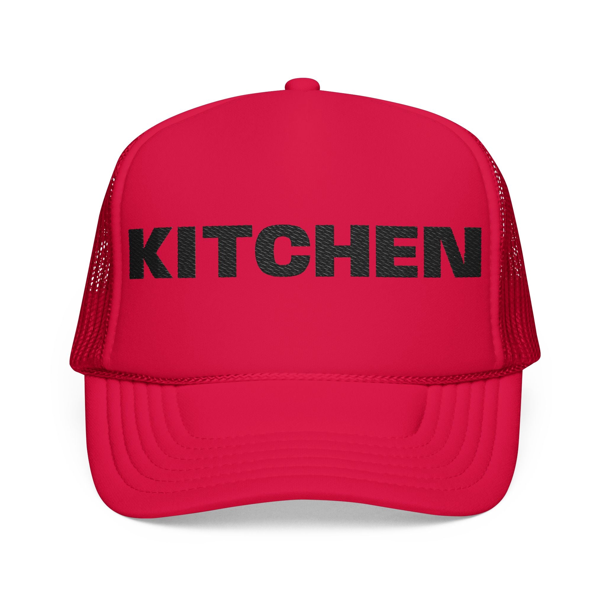 Kitchen Trucker Hat — Retro Foam Front Cap with Bold 'KITCHEN' Text