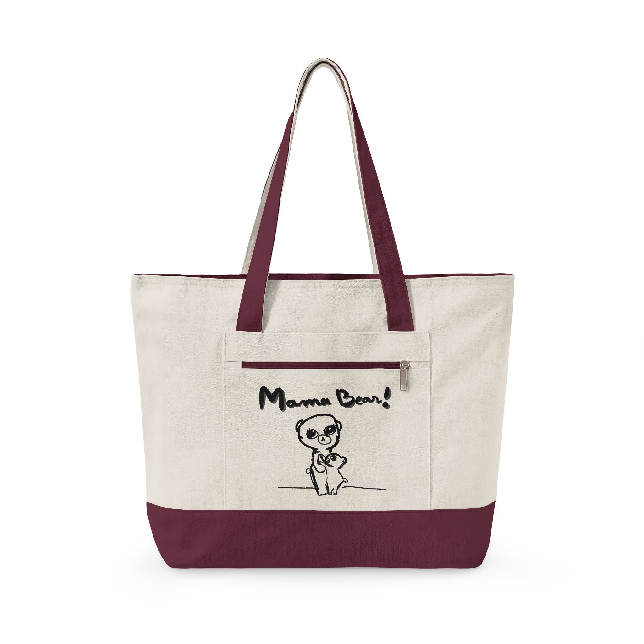 Mama Bear Canvas Tote Bag — Cute Hand-Drawn Mom & Baby Design