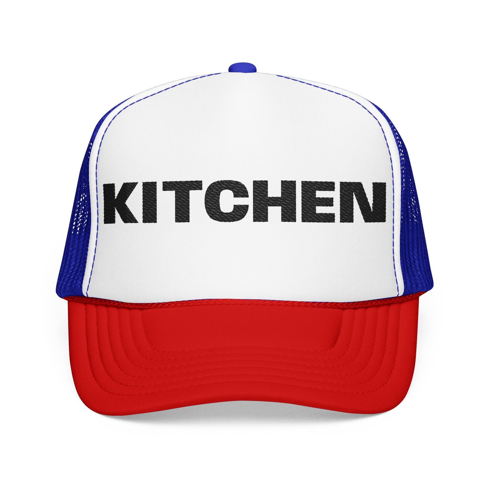 Kitchen Trucker Hat — Retro Foam Front Cap with Bold 'KITCHEN' Text