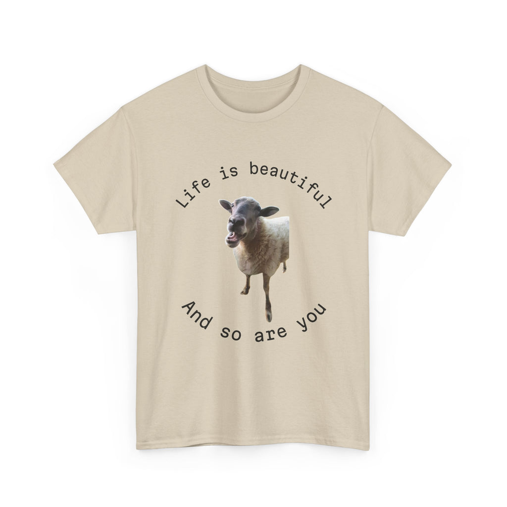 Life Is Beautiful Sheep Tee – 'Life is beautiful and so are you' Positive Graphic T-Shirt
