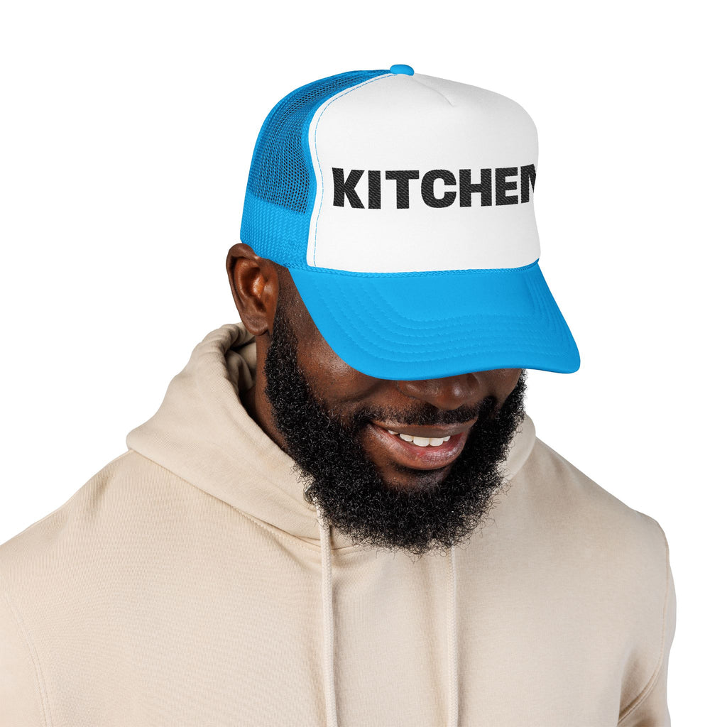 Kitchen Trucker Hat — Retro Foam Front Cap with Bold 'KITCHEN' Text