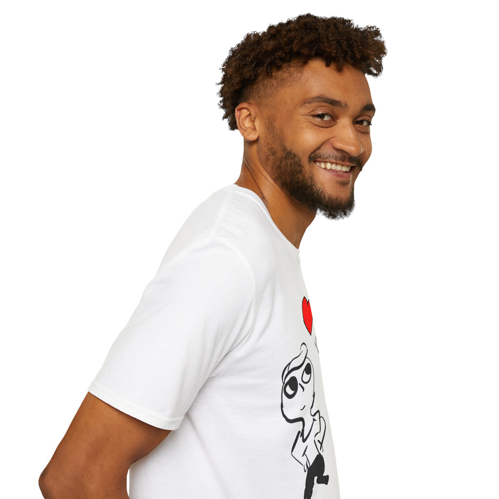 Romantic Cartoon Couple T-Shirt — Cute Heart Sketch Valentine Tee  hand-drawn