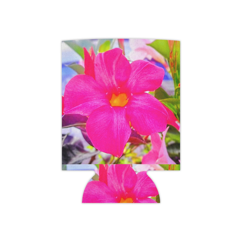 Pink Mandevilla Floral Can Cooler — Tropical Flower Drink Koozie