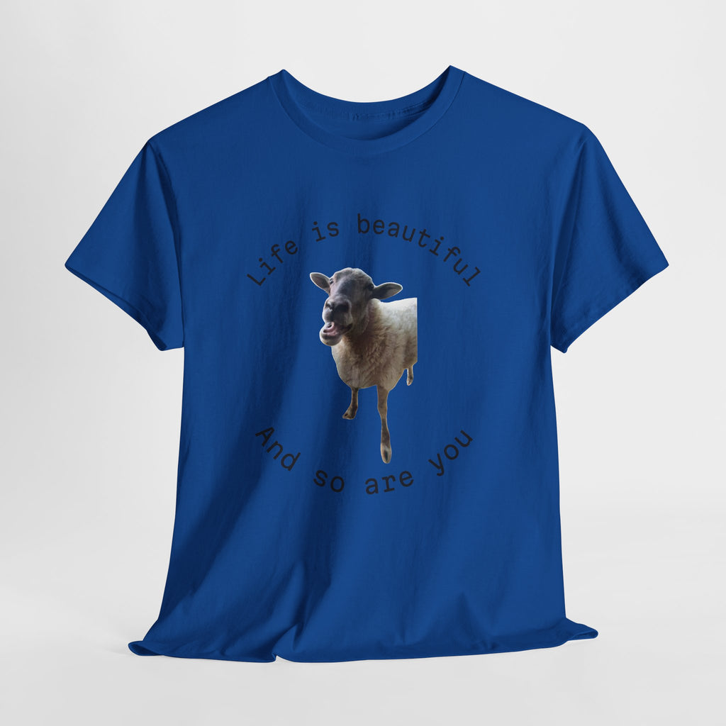 Life Is Beautiful Sheep Tee – 'Life is beautiful and so are you' Positive Graphic T-Shirt