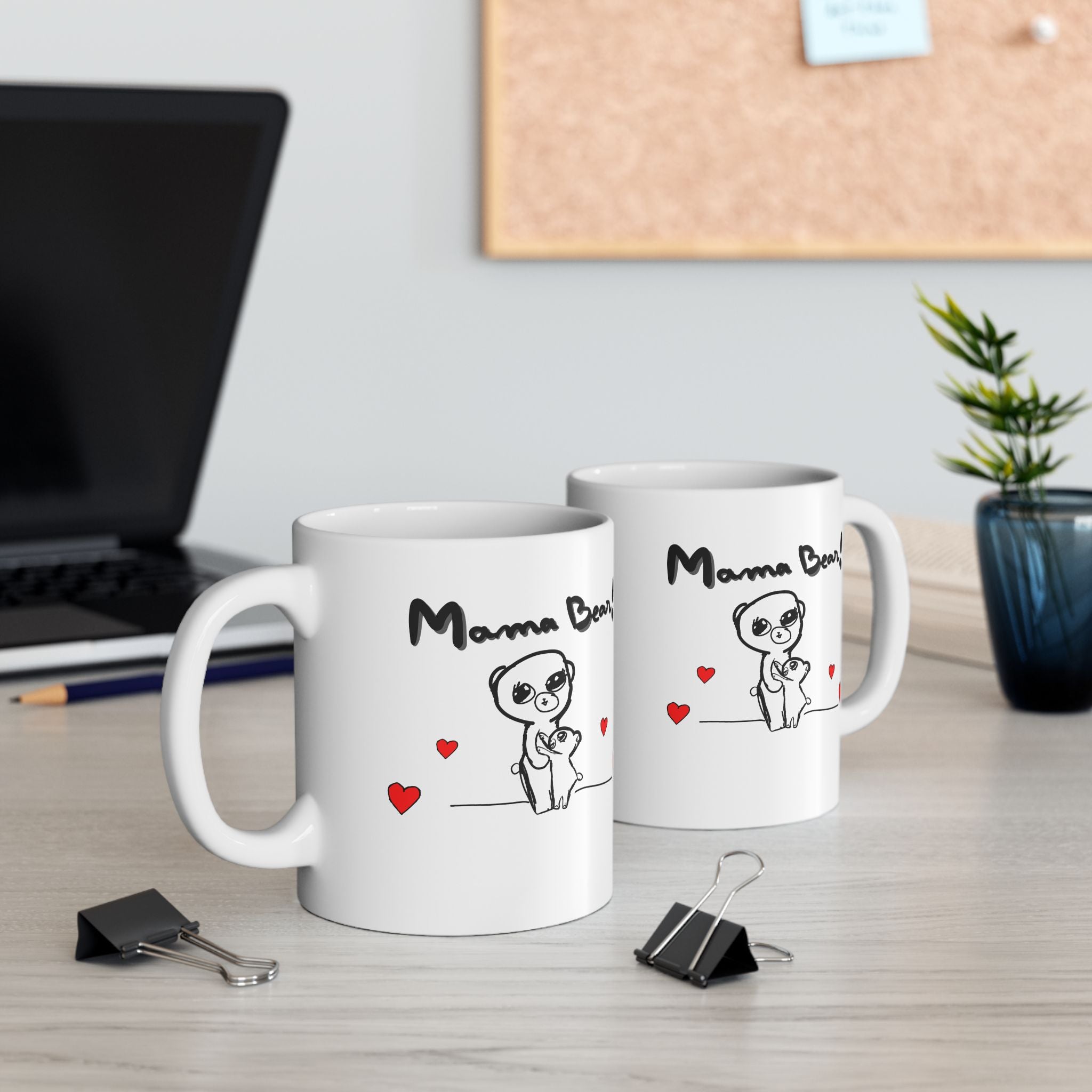 Mama Bear Ceramic Mug — Cute Mom & Baby Bear Hand-Drawn Design (11oz/15oz)