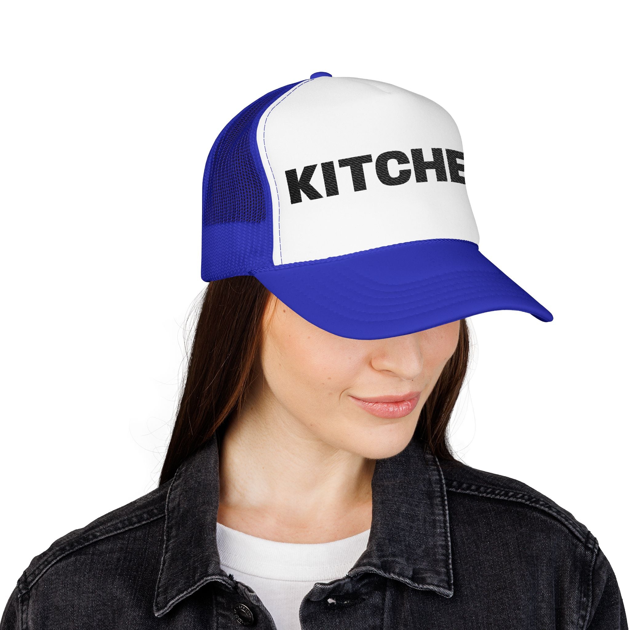 Kitchen Trucker Hat — Retro Foam Front Cap with Bold 'KITCHEN' Text
