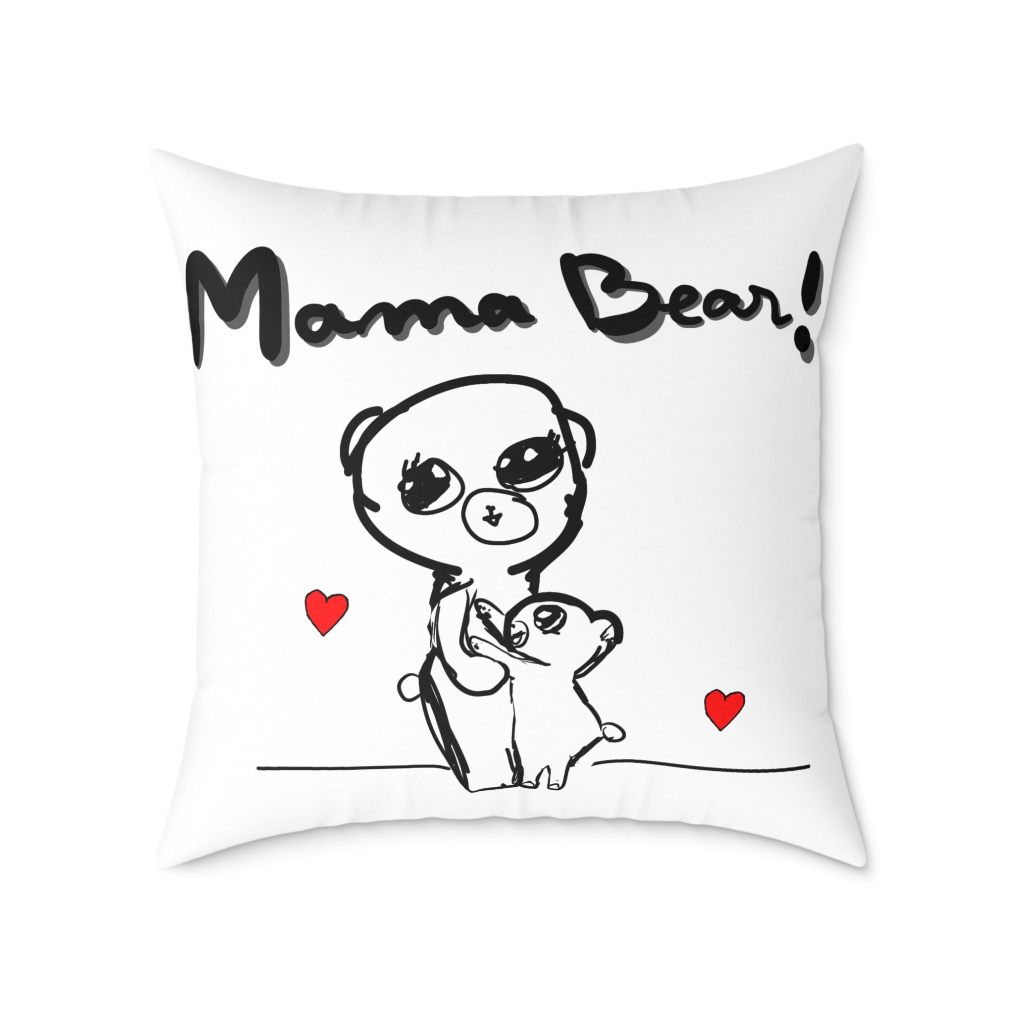 Mama Bear Square Pillow – Cute Mom & Baby Bear Canvas Throw Pillow, Mother’s Day Gift