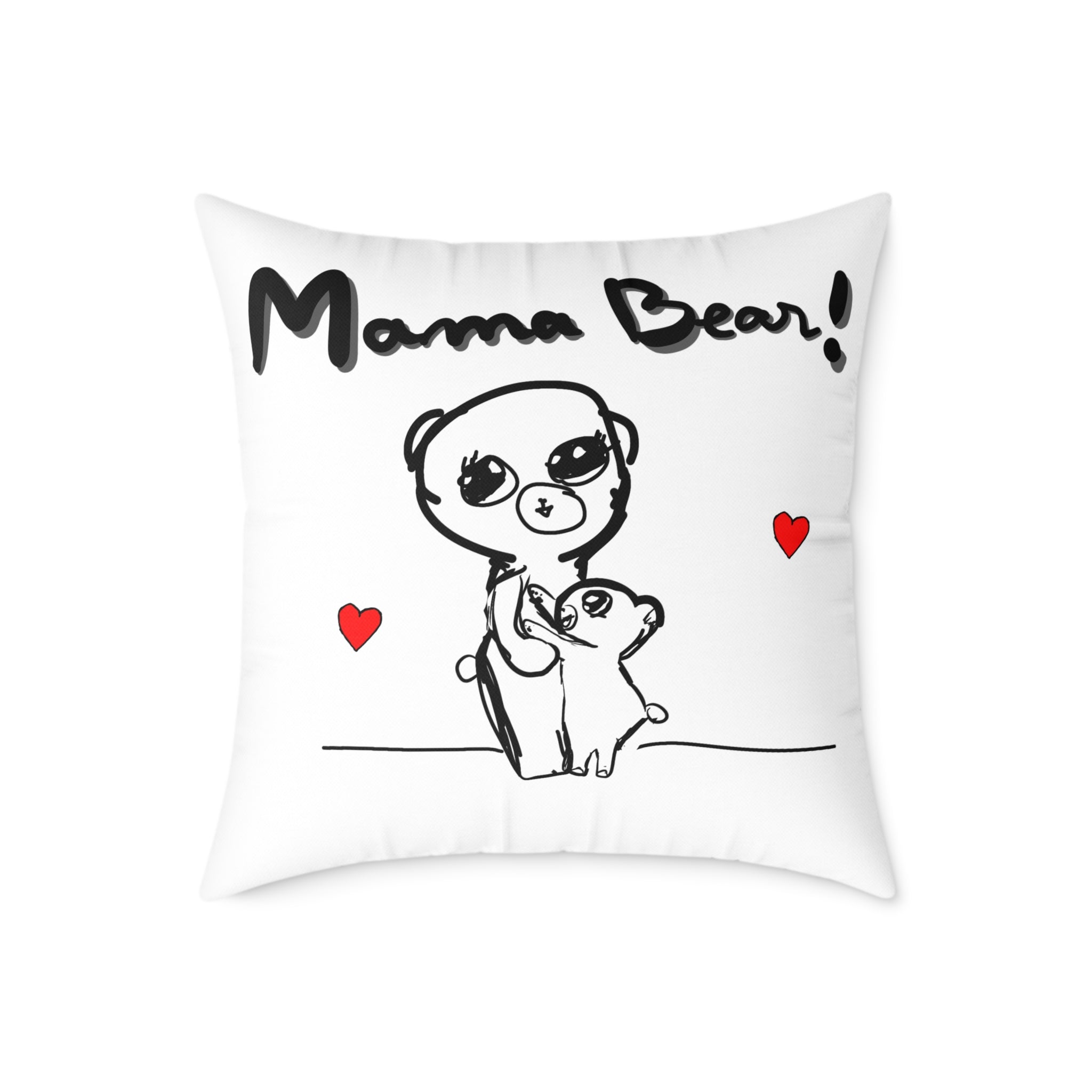 Mama Bear Square Pillow – Cute Mom & Baby Bear Canvas Throw Pillow, Mother’s Day Gift
