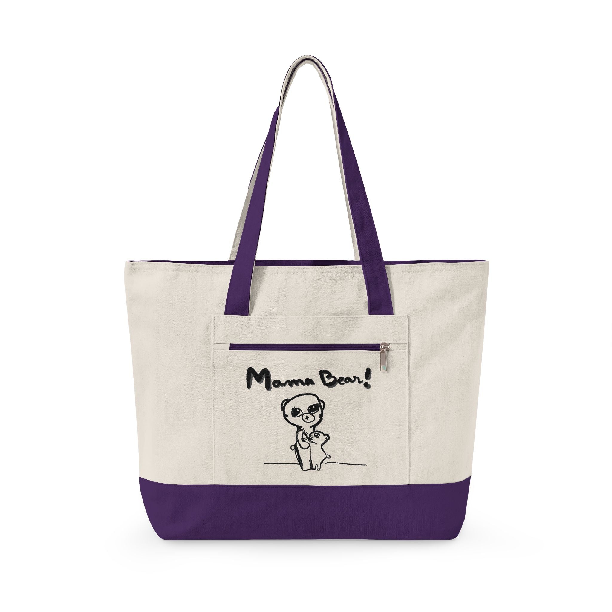 Mama Bear Canvas Tote Bag — Cute Hand-Drawn Mom & Baby Design