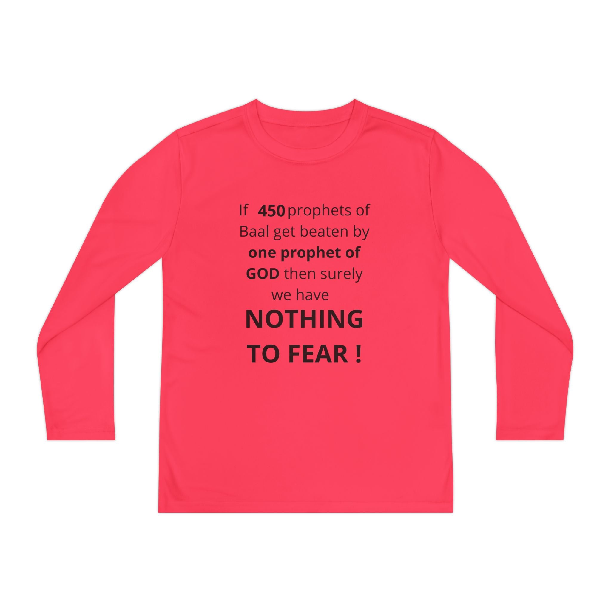 Youth Long Sleeve Tee — "Nothing to Fear" (1 Kings 18:27) — Kid-Designed Christian Tee