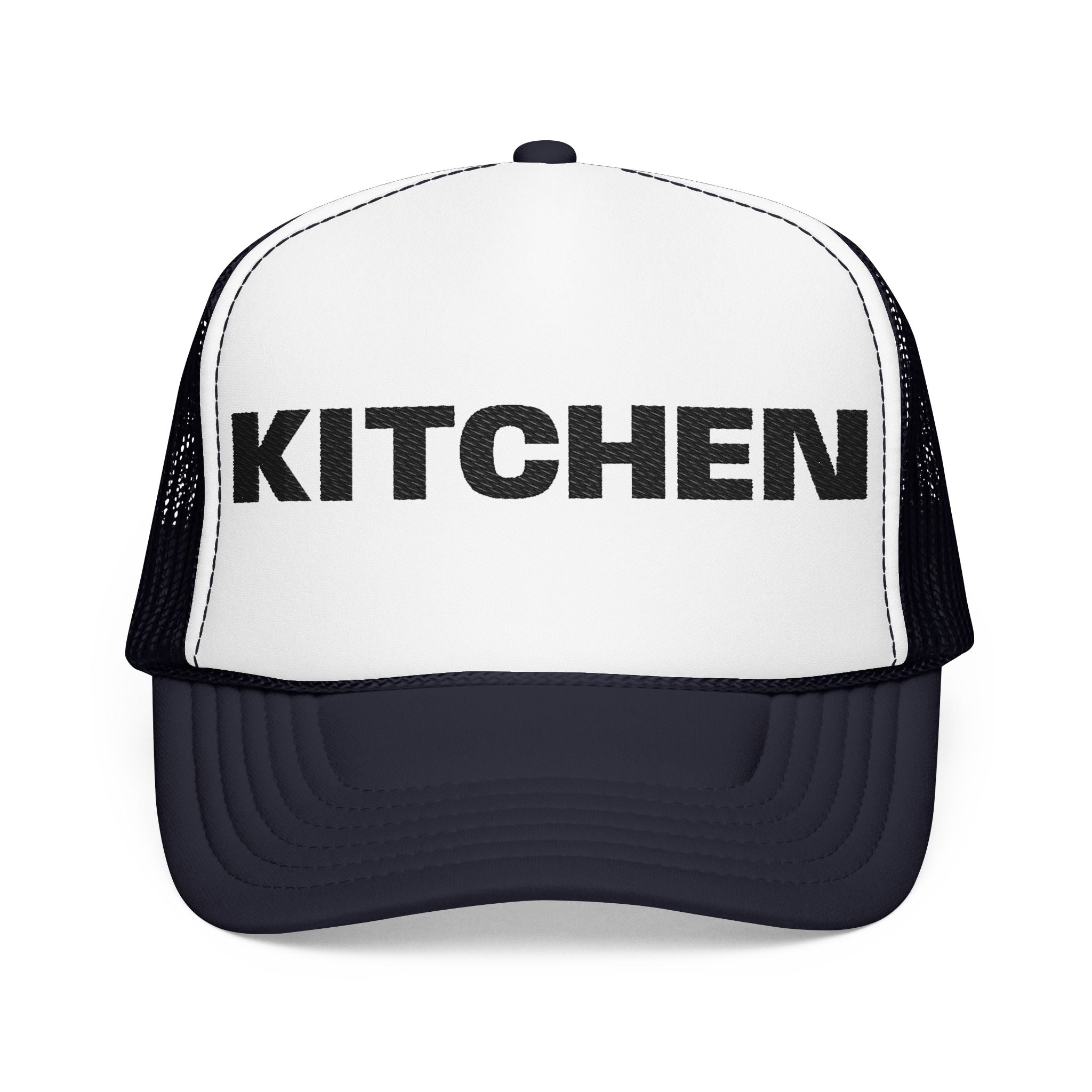 Kitchen Trucker Hat — Retro Foam Front Cap with Bold 'KITCHEN' Text