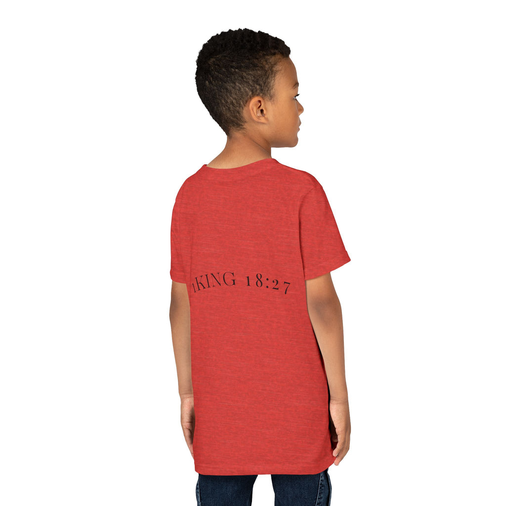Youth T-Shirt — 1 Kings 18:27 “Don’t Fear Our God Is Strong” (Designed by 12-Year-Old)