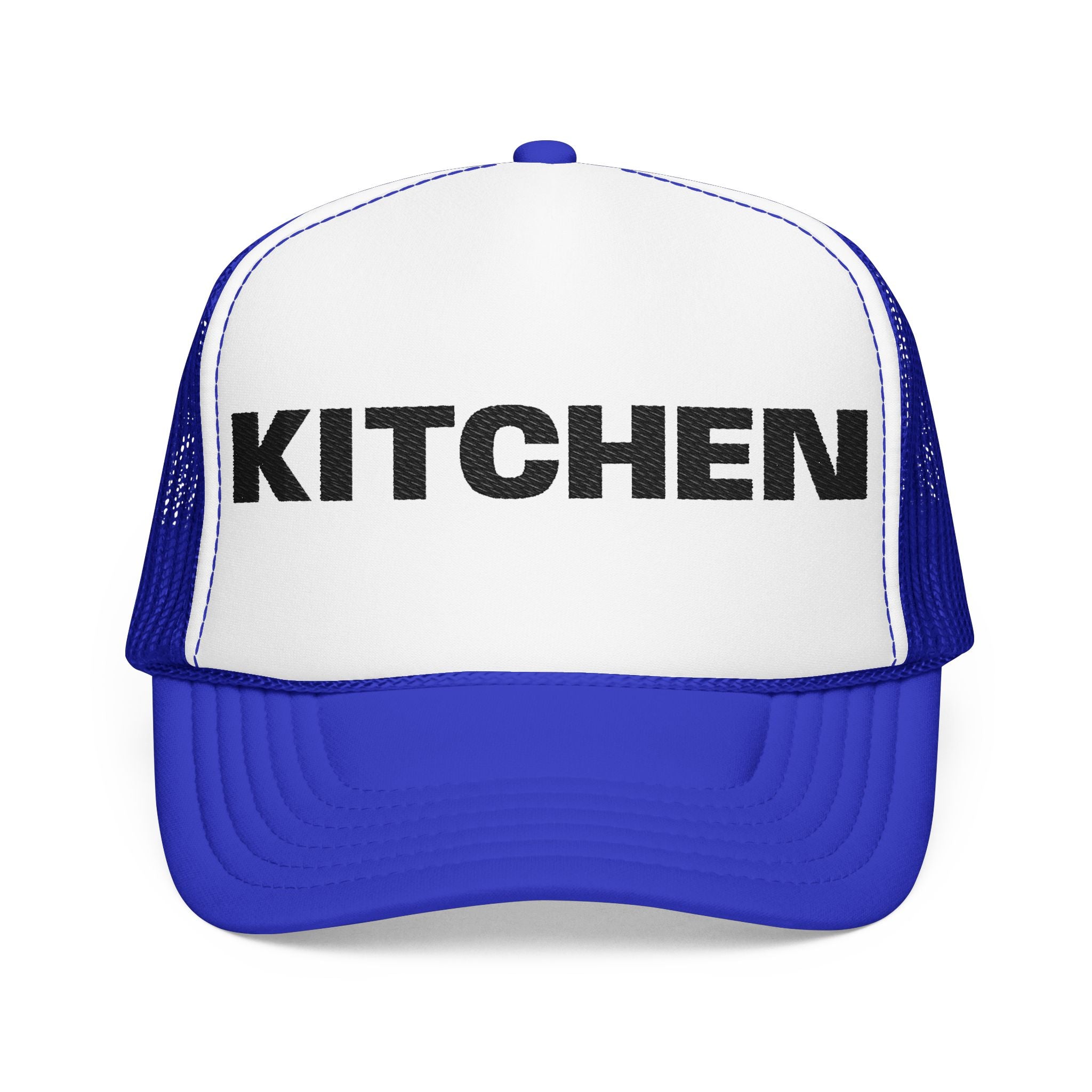 Kitchen Trucker Hat — Retro Foam Front Cap with Bold 'KITCHEN' Text