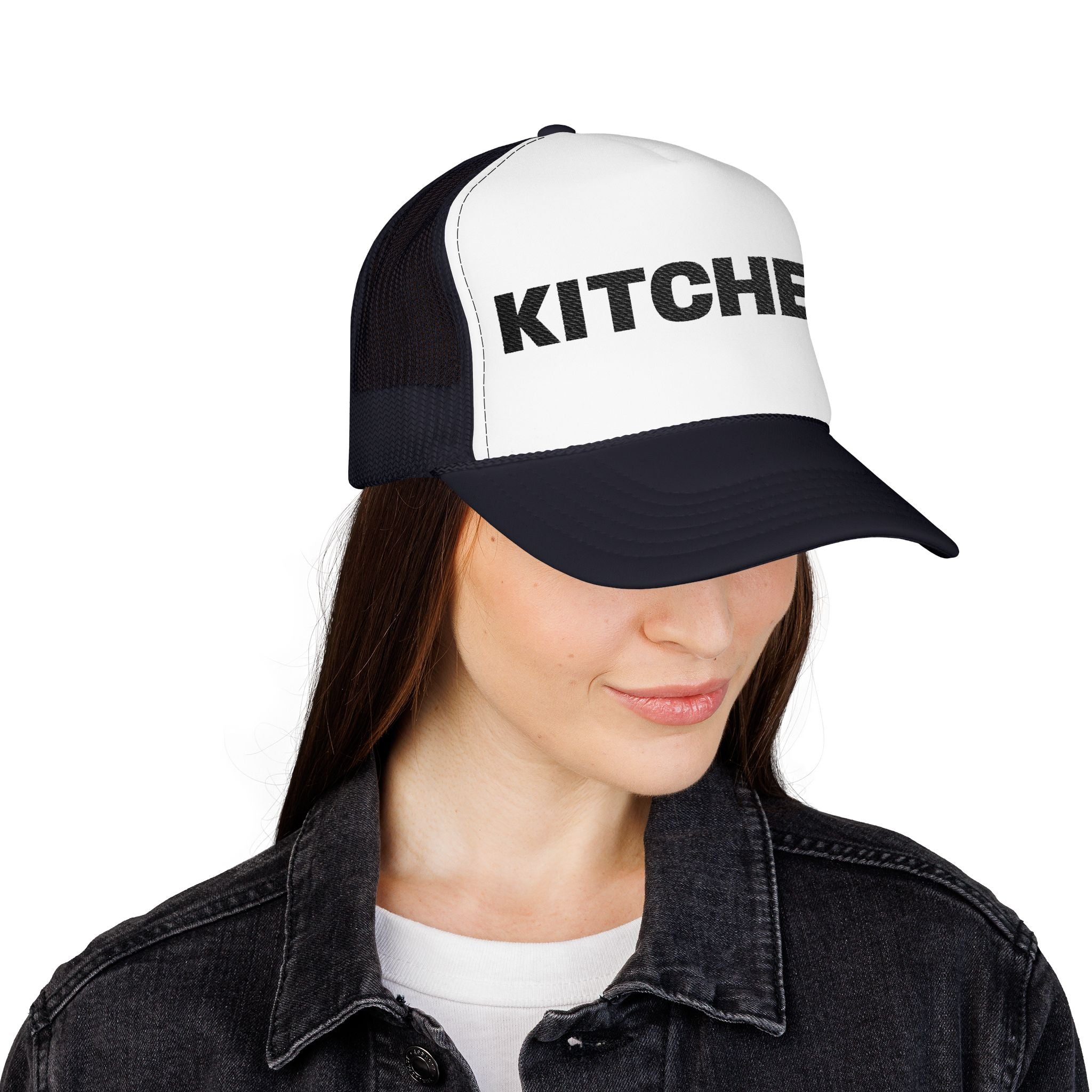 Kitchen Trucker Hat — Retro Foam Front Cap with Bold 'KITCHEN' Text