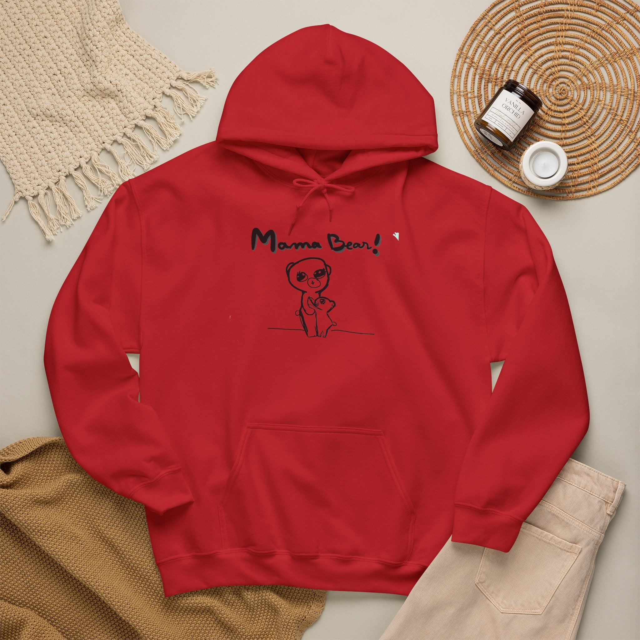 Mama Bear Hoodie — Cute Hand-Drawn Bear "Mama Bear" Graphic Pullover