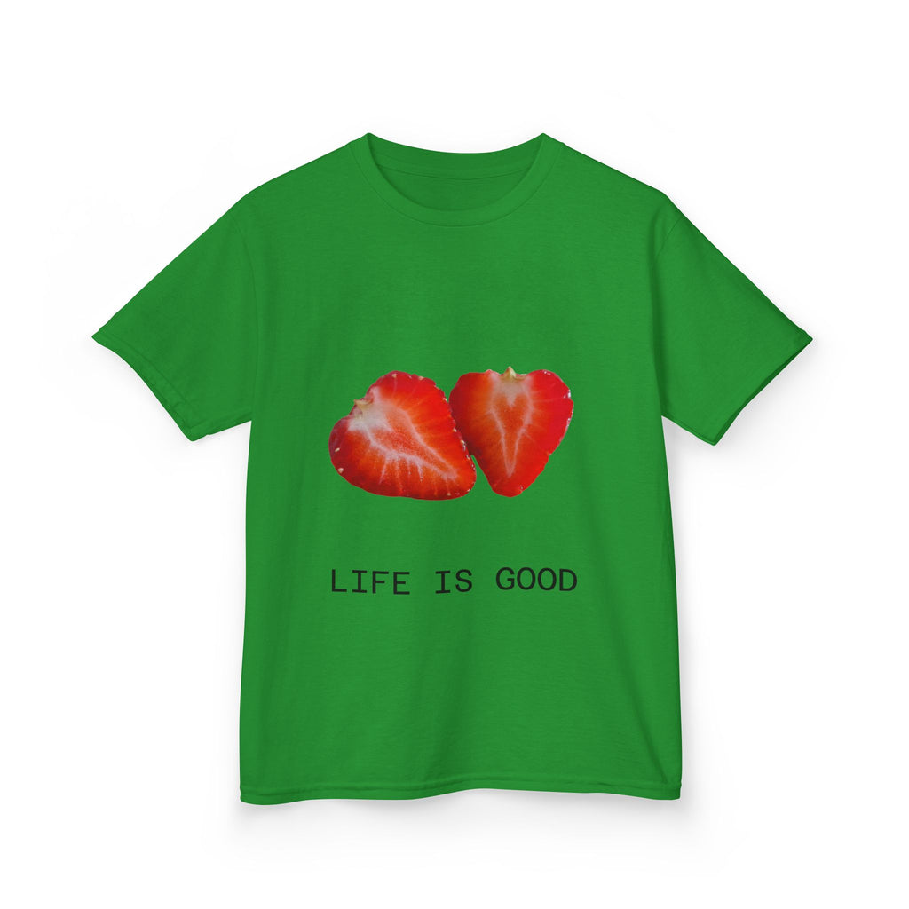 Kids Strawberry Heart Tee — Cute Fruit Graphic Playful Kids T-Shirt