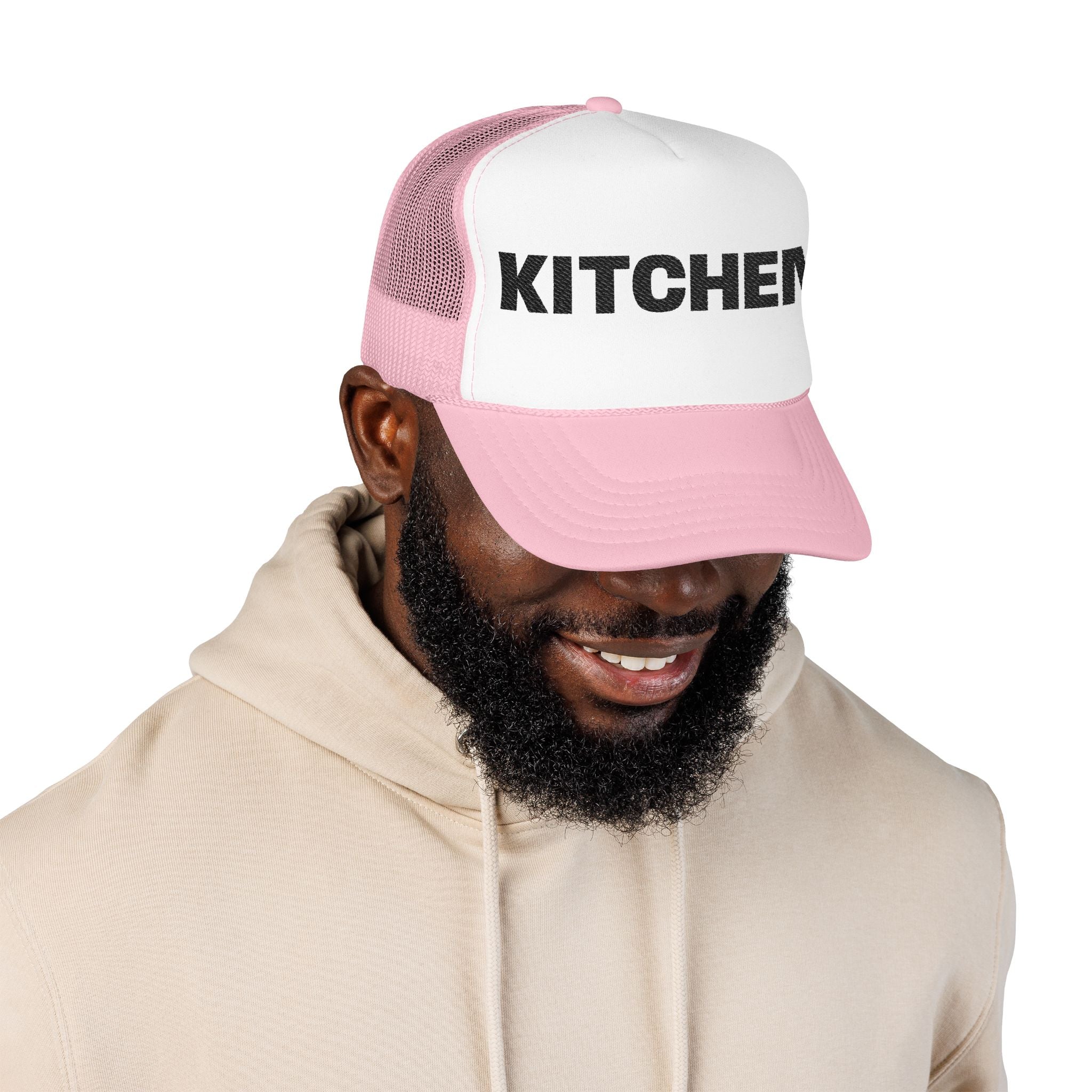 Kitchen Trucker Hat — Retro Foam Front Cap with Bold 'KITCHEN' Text