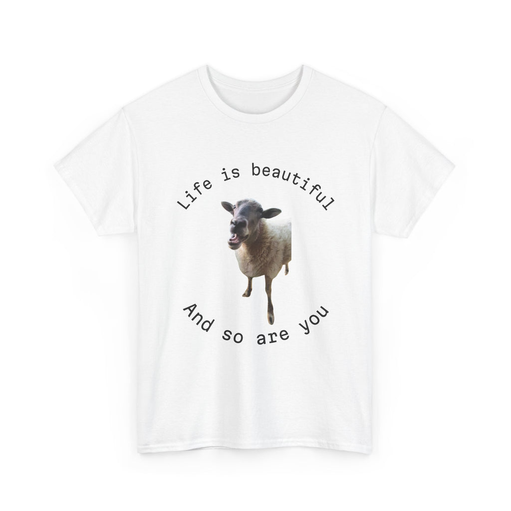 Life Is Beautiful Sheep Tee – 'Life is beautiful and so are you' Positive Graphic T-Shirt